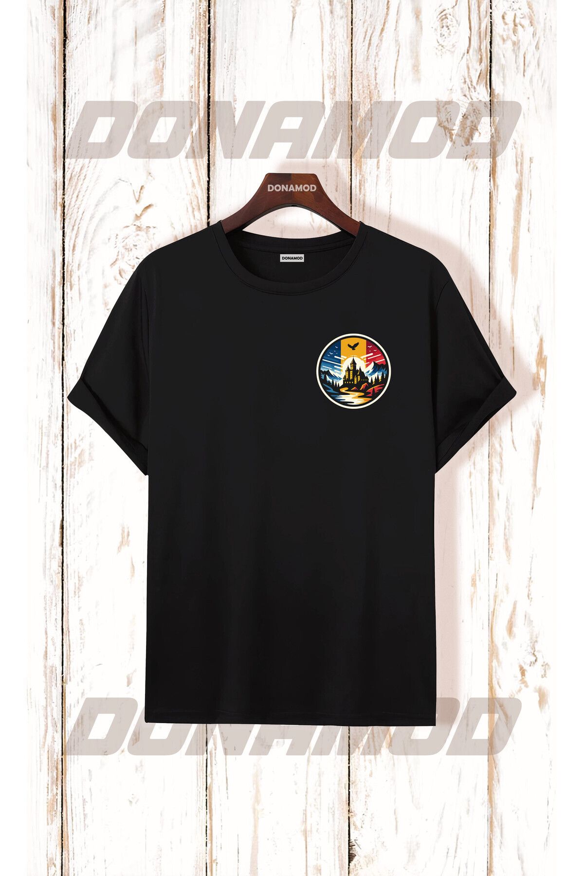 donamod Romania Romanya Logo Bayrak Mavi Sarı Kırmızı Bayram Hediye Doğum Günü Siyah Beyaz Tişört T shirt