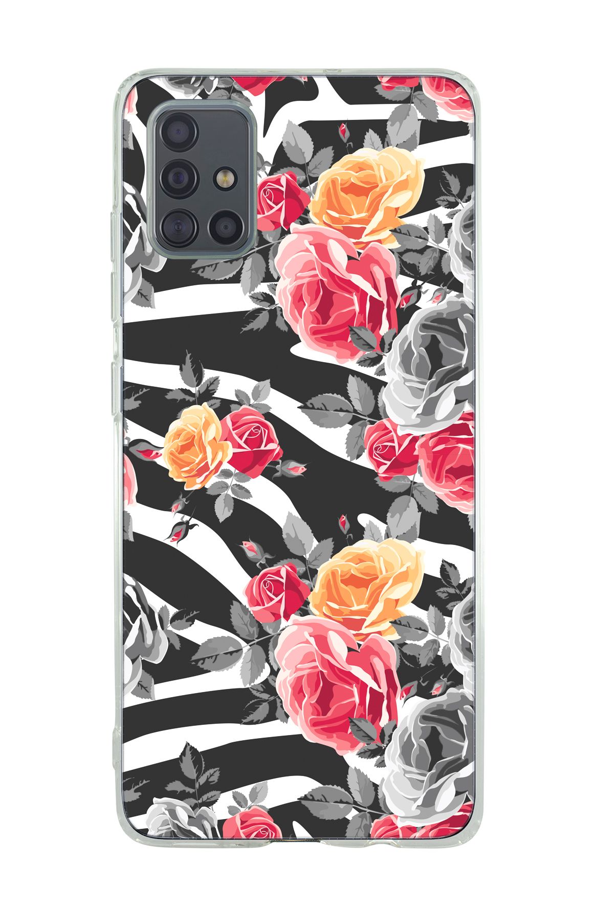 mooodcase Galaxy A71 Uyumlu Zebra Gülleri Desenli Şeffaf Silikonlu Telefon Kılıfı