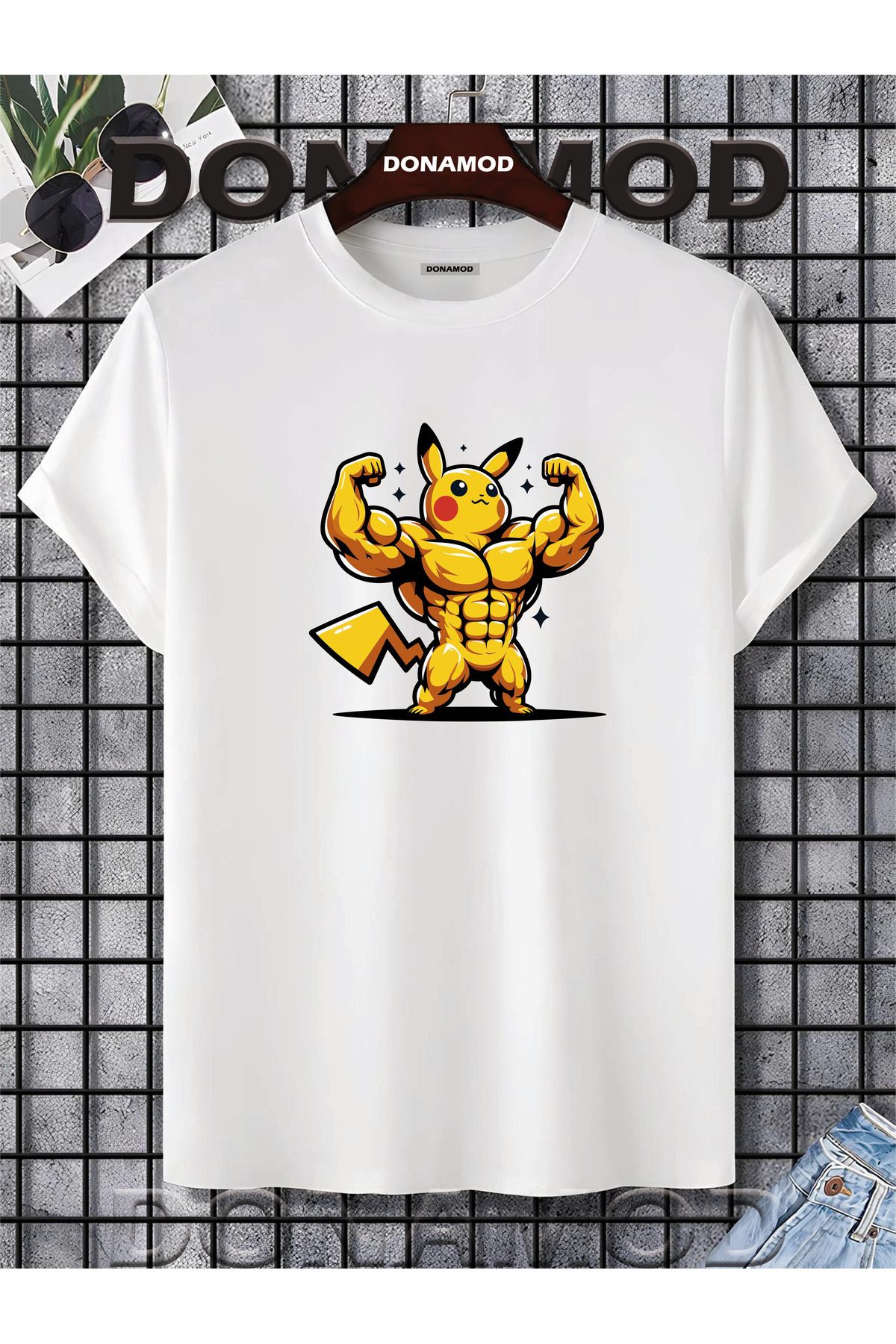 donamod Pikachu Pikaçu Pokemon Maske Çizgi Film Sarı Tasarımlı Hediye Arkadaş Tişört T shirt
