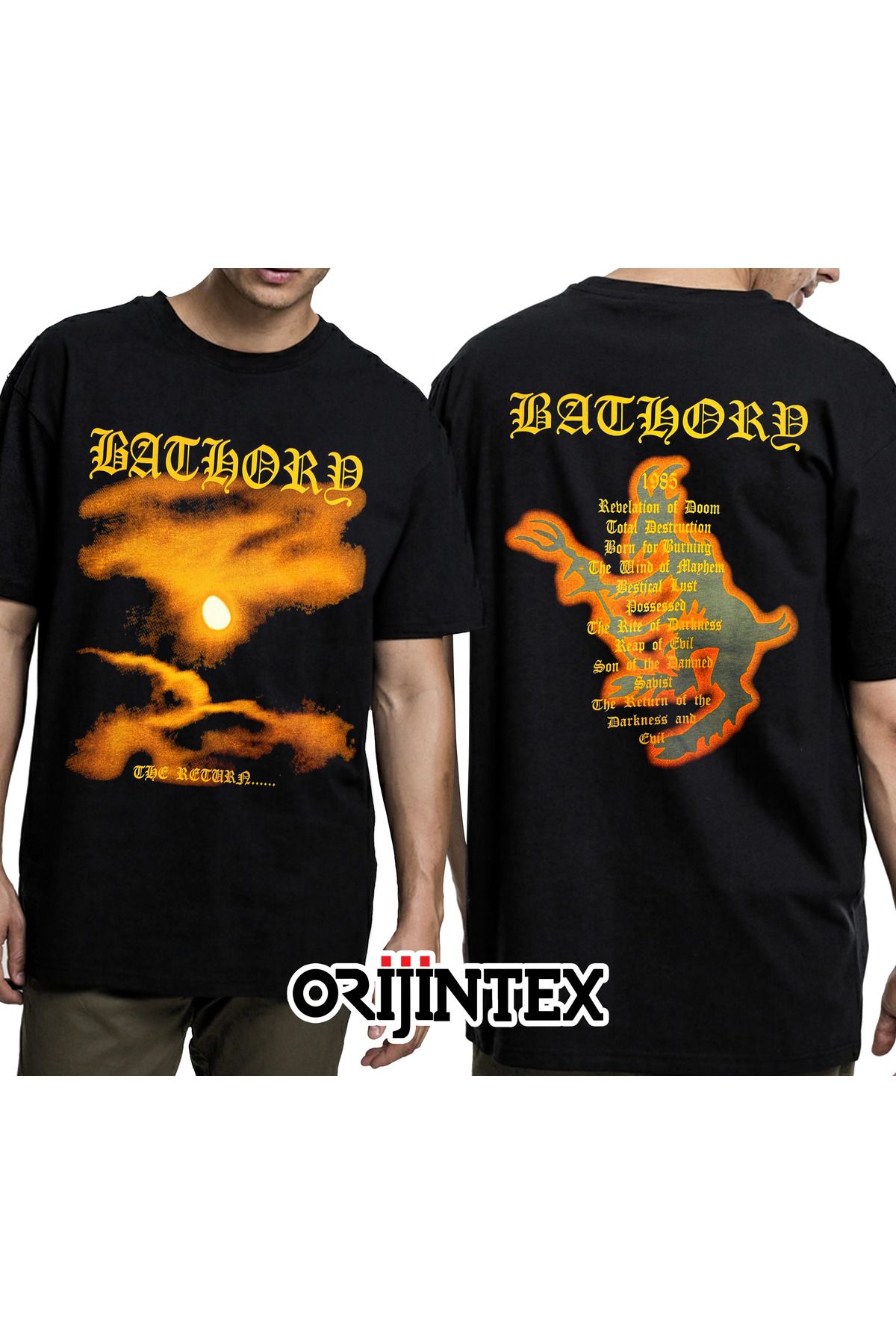 orijintex Bathory The Return Ön Arka Baskılı Unisex Siyah Tshirt