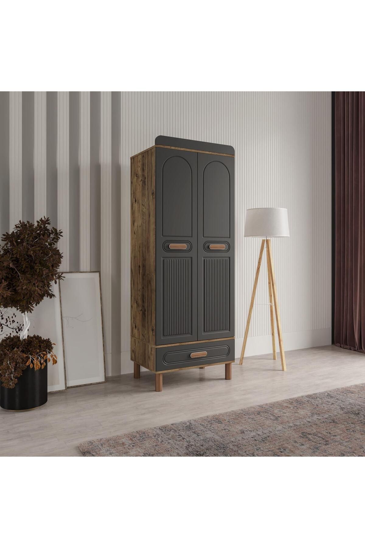 AKA HOME Cemre 2 Kapaklı Mdf Çekmeceli Gardırop