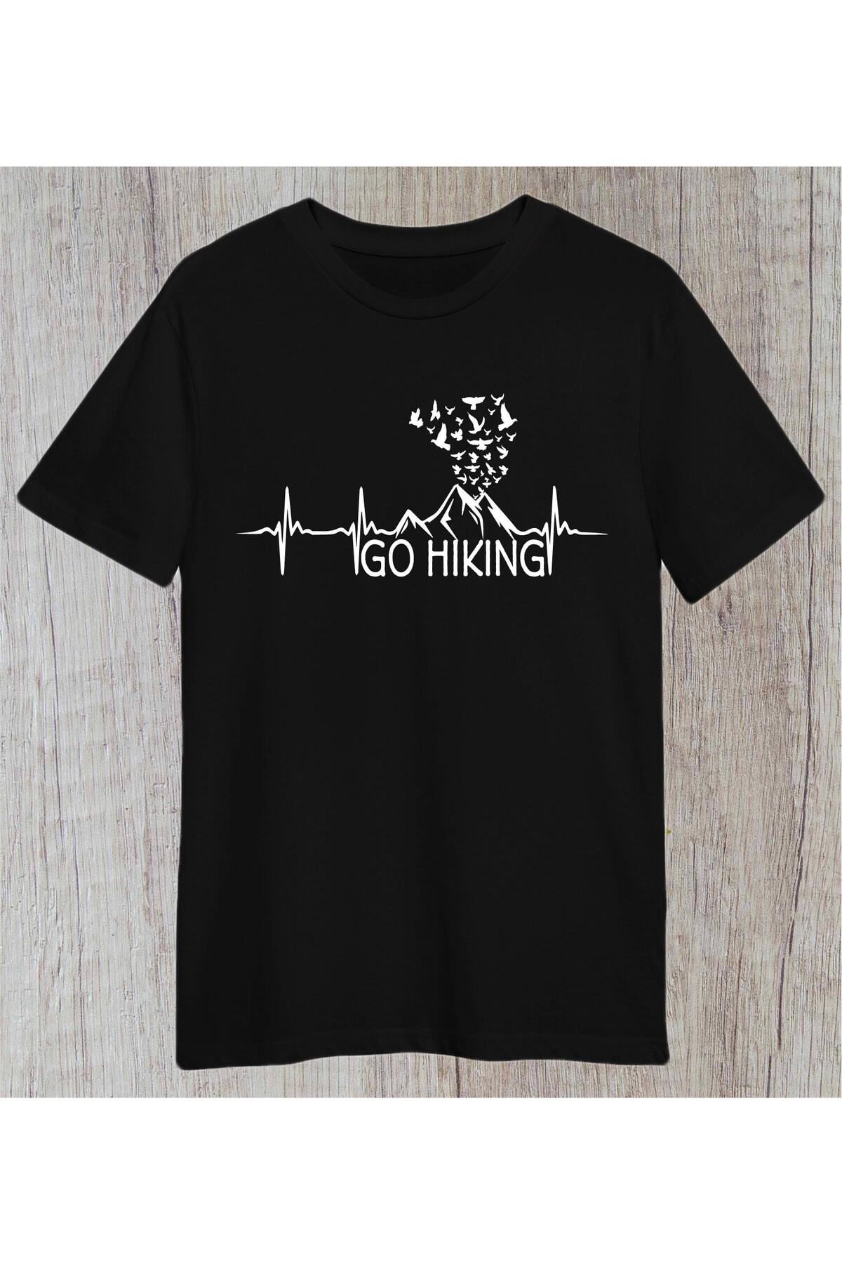 donamod Dağcı Go Hiking / Gezi Yürüyüş / Kalp Ritimli Dağ Kuş Tshirt