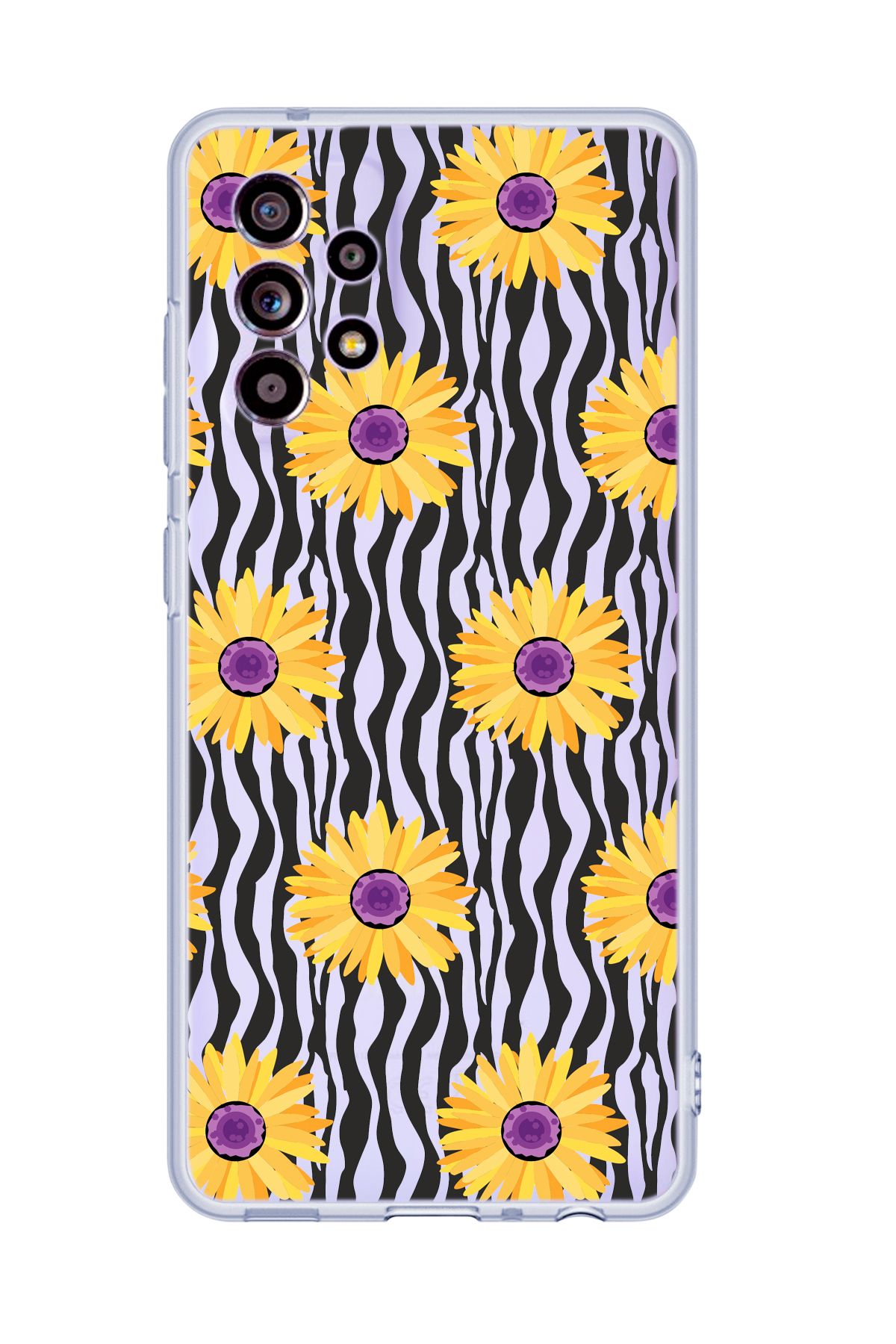 mooodcase Galaxy A32 Uyumlu Sarı Papatyalar Desenli Şeffaf Silikonlu Telefon Kılıfı