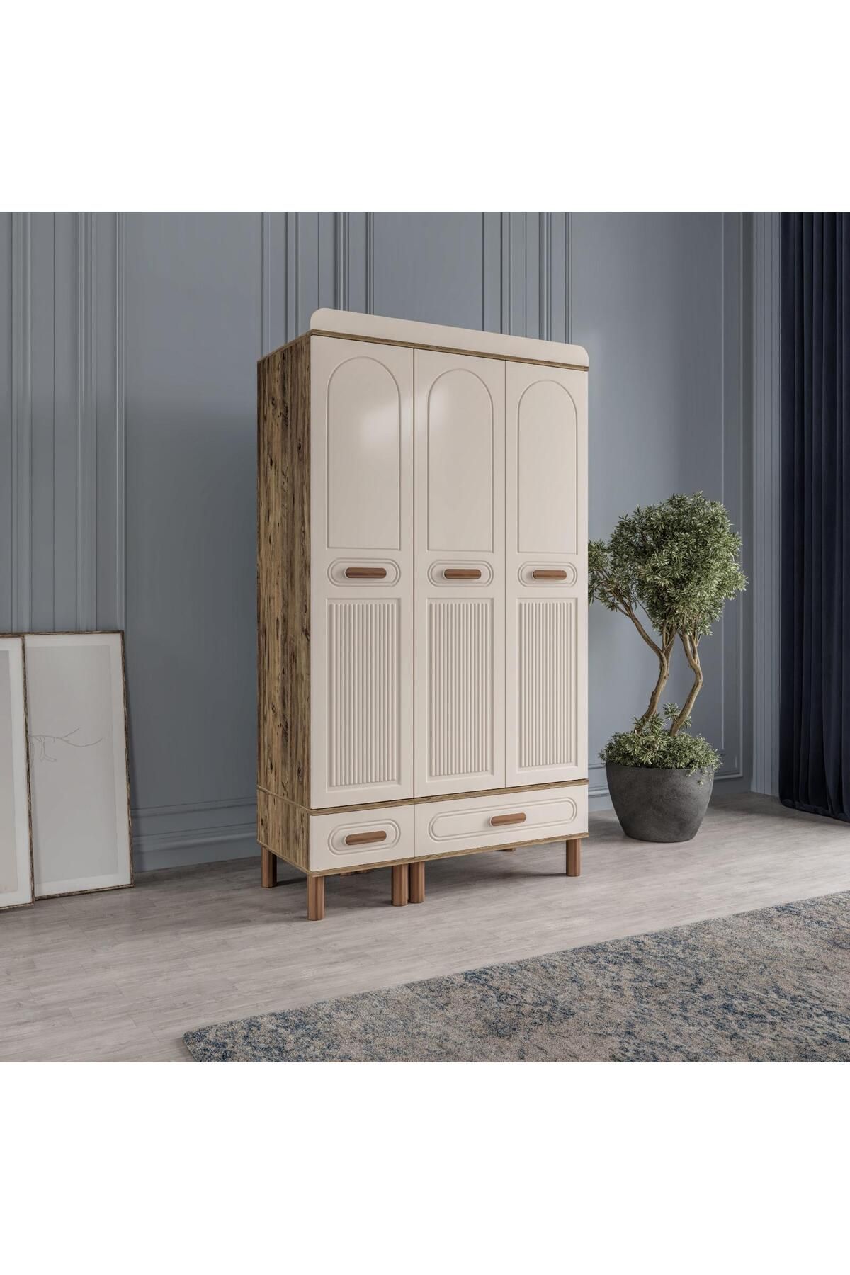 AKA HOME Cemre 3 Kapaklı MDF Çekmeceli Gardırop