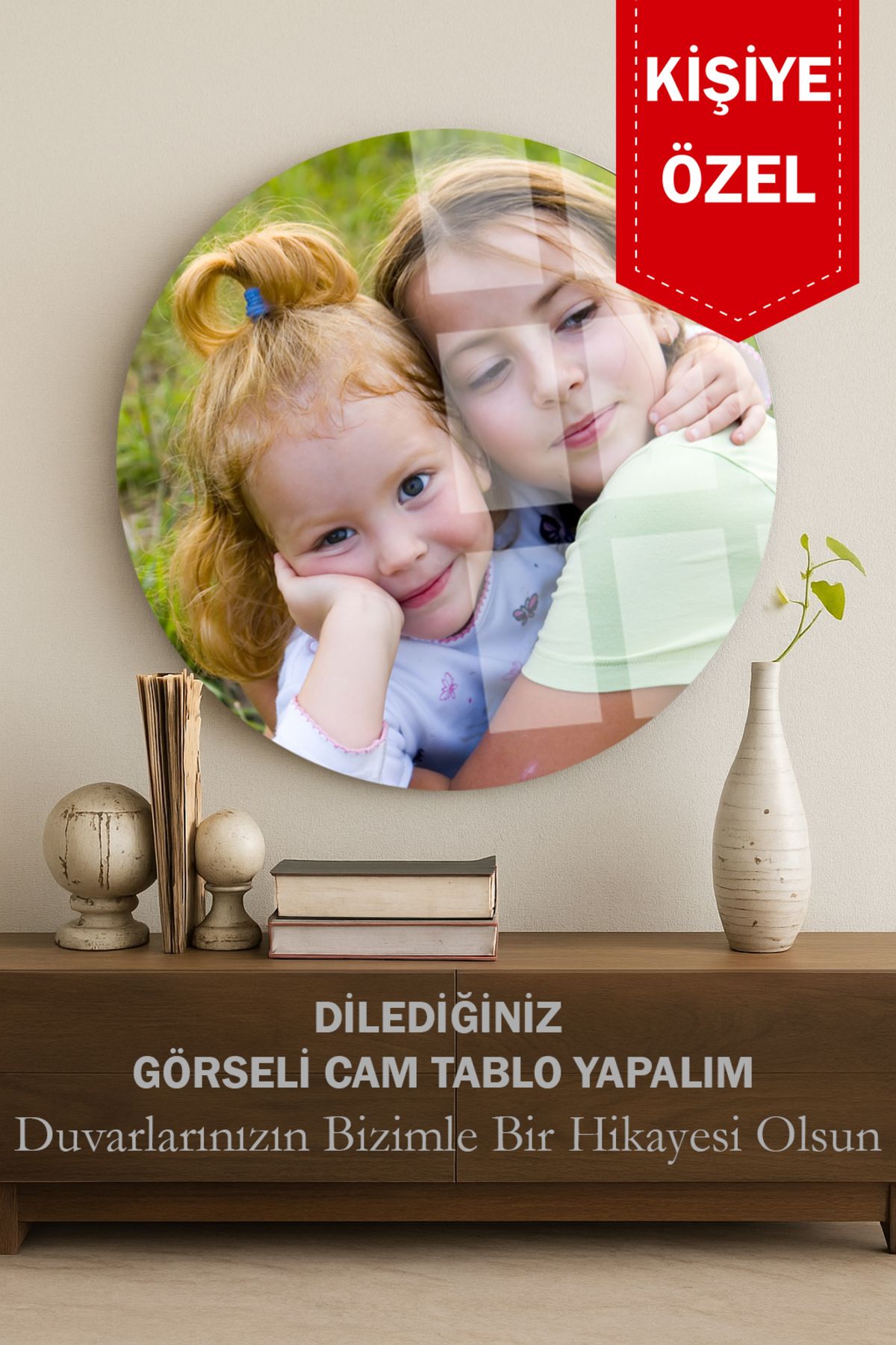 TAULART KİŞİYE ÖZEL MODERN YUVARLAK KIRILMAZ CAM TABLO LOGO BASKI, ÖZEL FOTOĞRAF BASKI EV HEDİYESİ TABLO