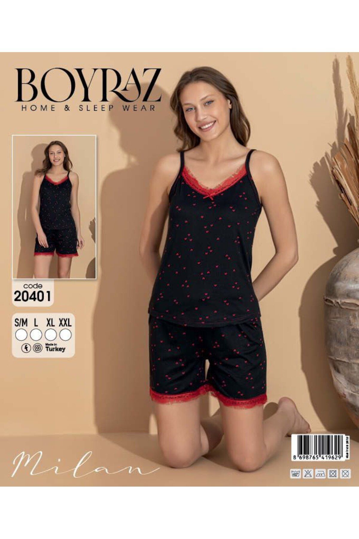 BOYRAZ Milan Kumaş İp Askılı Şortlu Yazlık Pijama Takımı