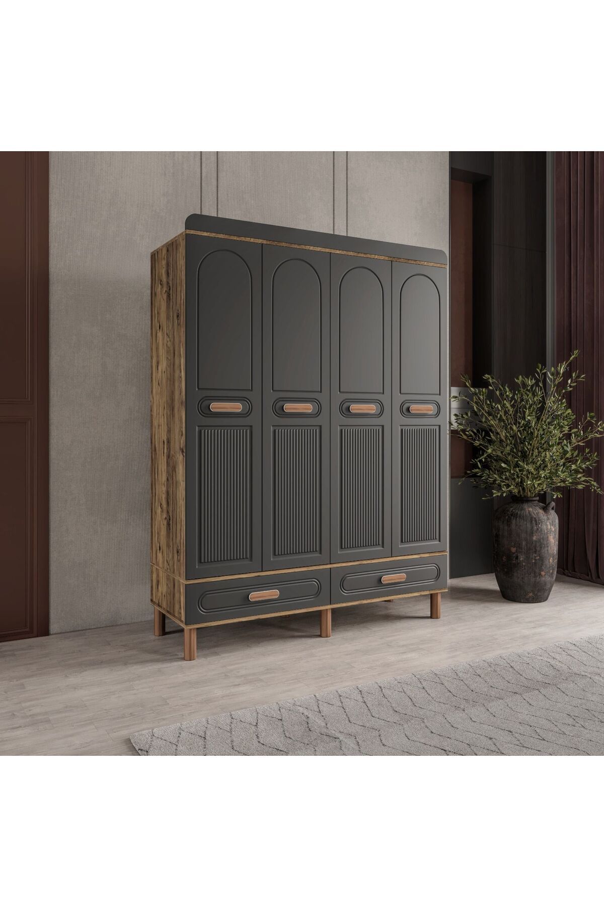 AKA HOME Cemre 4 Kapaklı MDF Çekmeceli Gardırop