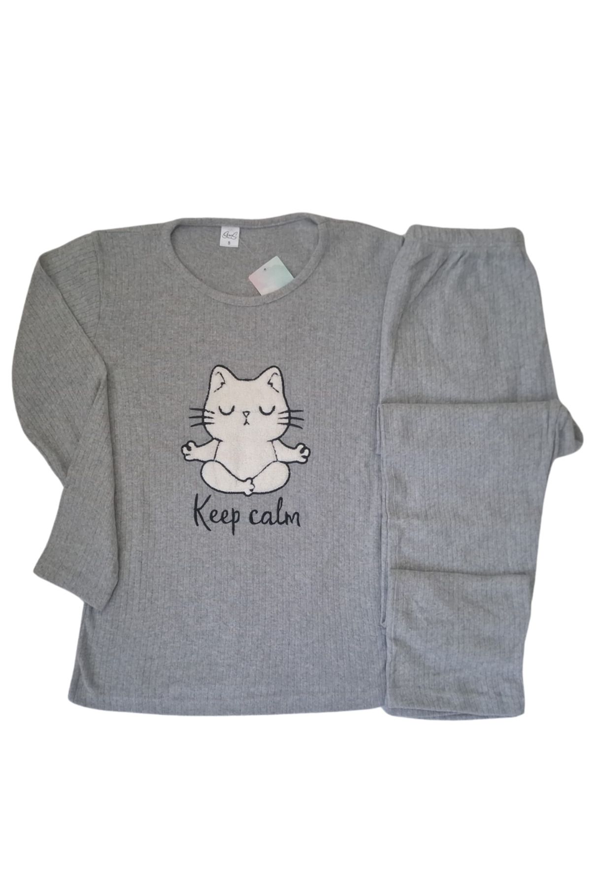 MODA PİJAMA TAKIMI PELUŞ KEDİ DETAYLI ALT ÜST TAKIM