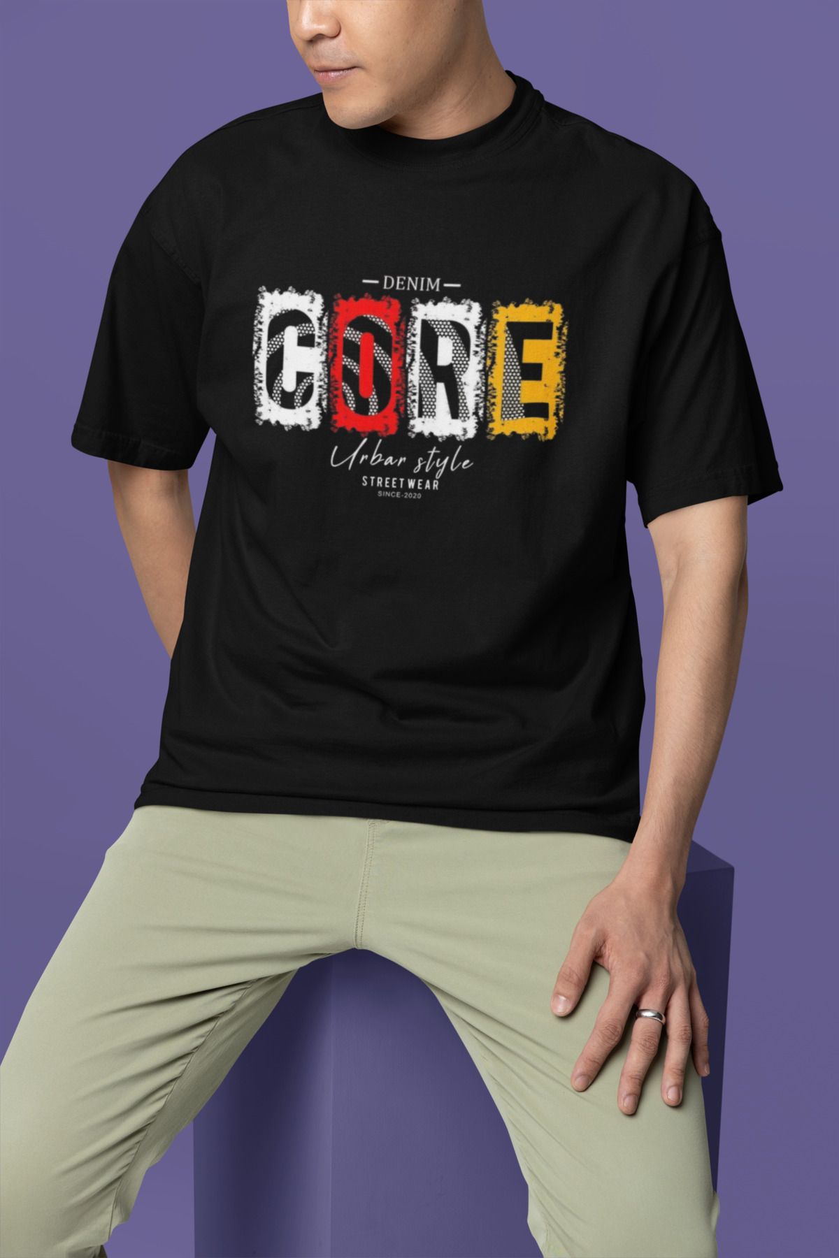 MAGORS CORE BASKILI BİSİKLET YAKA PAMUKLU OVERSIZE KALIP KISA KOLLU ERKEK TSHIRT