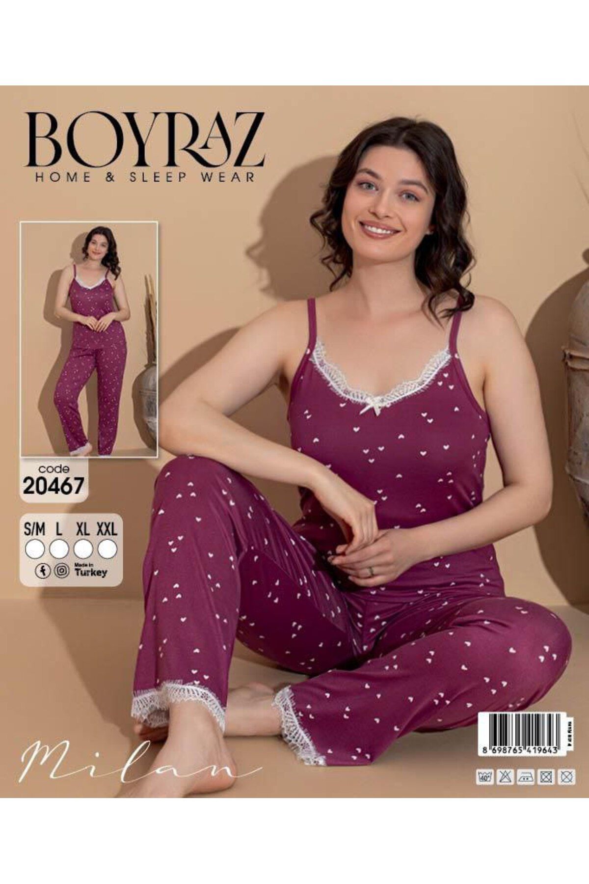 BOYRAZ Milan Kumaş İp Askılı Yazlık Pijama Takımı