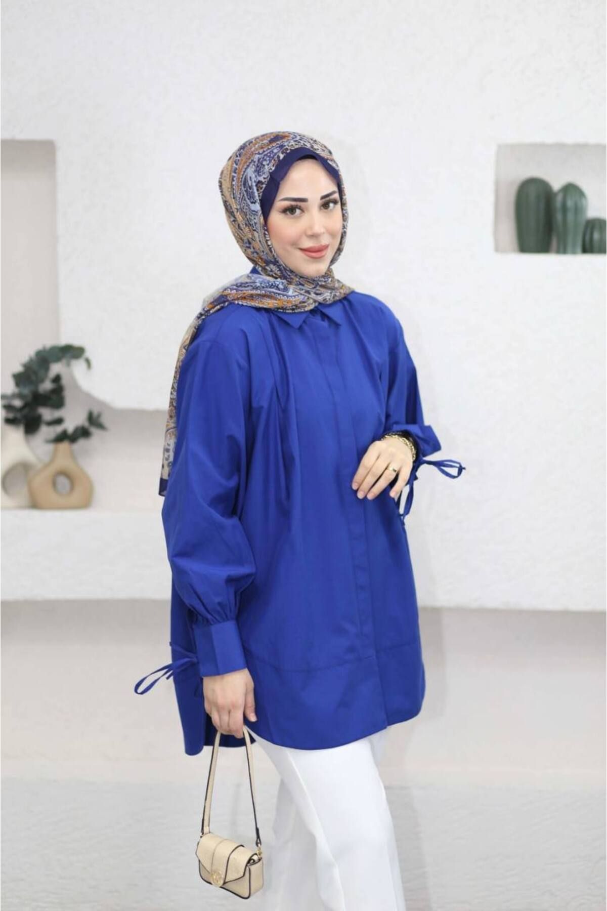 Suede Style 8511 - Poplin Pileli Gizli Düğmeli Kadın Gömlek