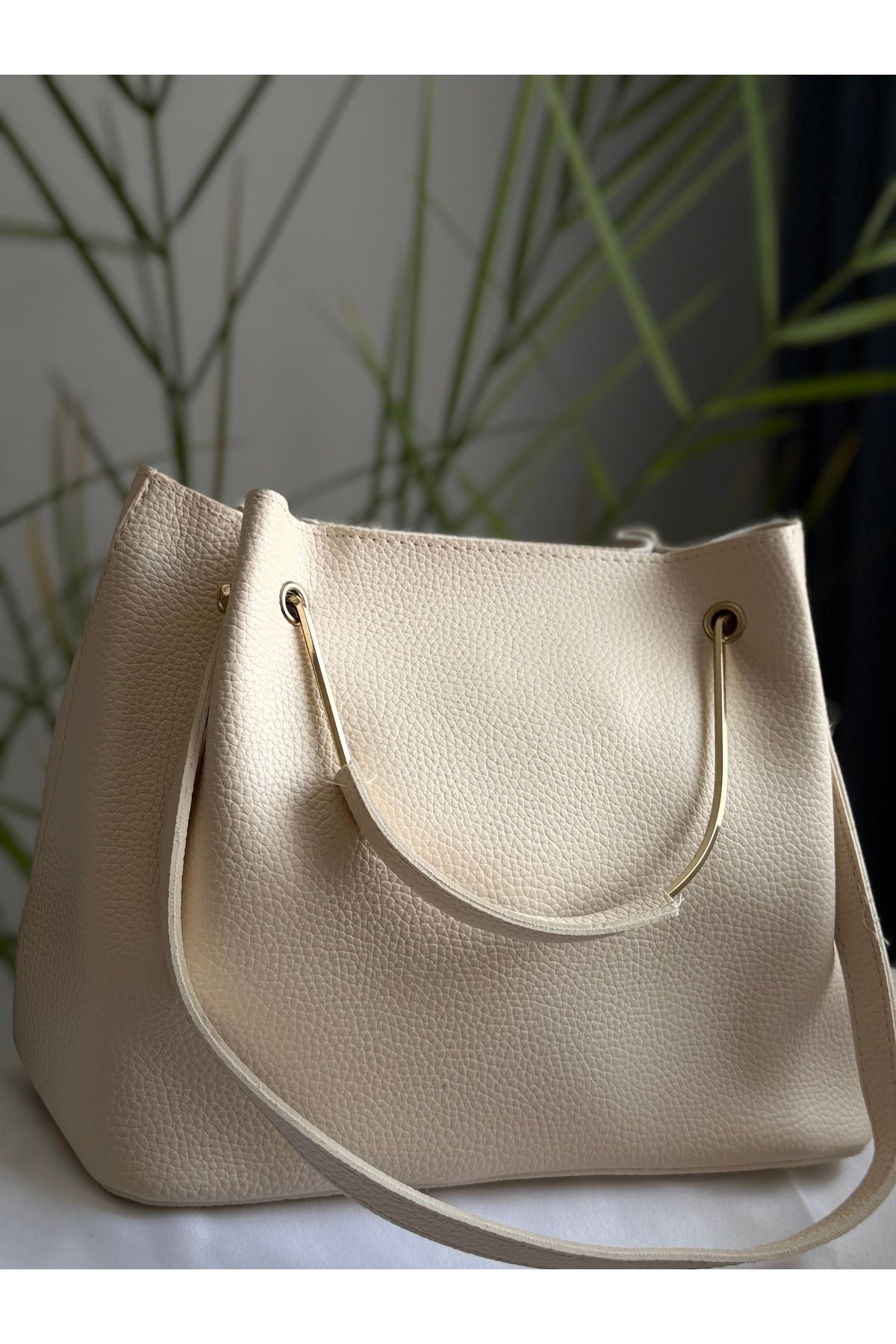 bag Kadın krem rengi el ve kol çantası