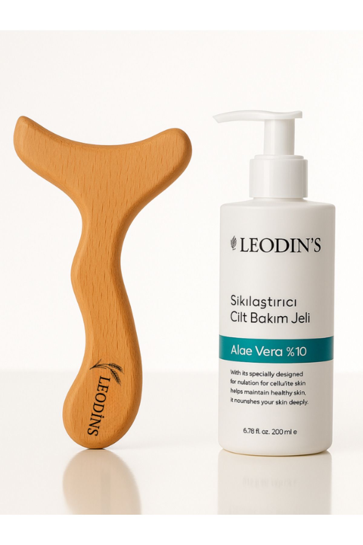 LEODİNS Selülit Karşıtı Jel 200 Ml + Ahşap Masaj Aleti 2’li Selülit Bakım Seti