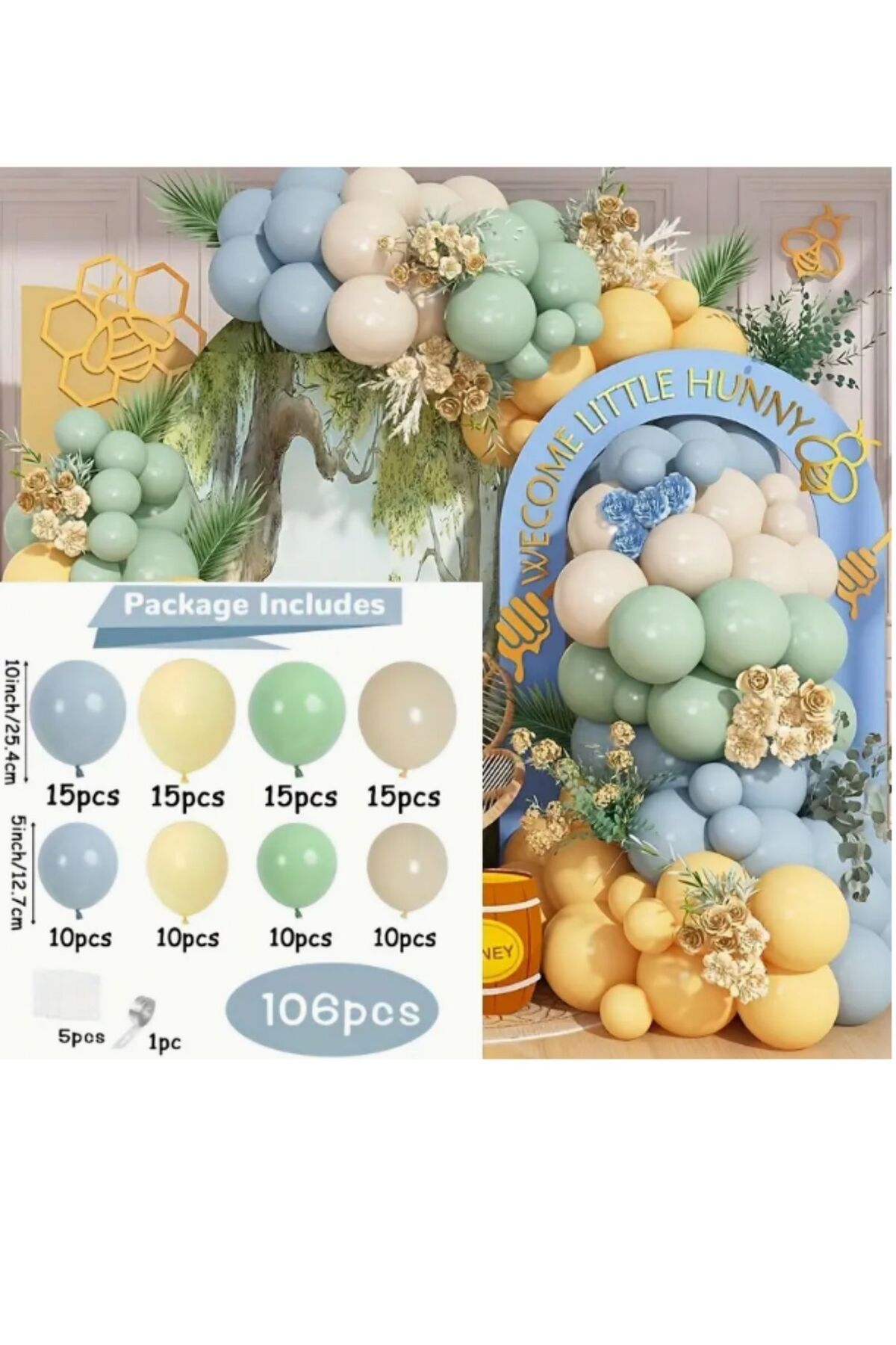 SHOPBY 106 Parça "Welcome Little Hunny" Temalı Balon Süsleme Seti