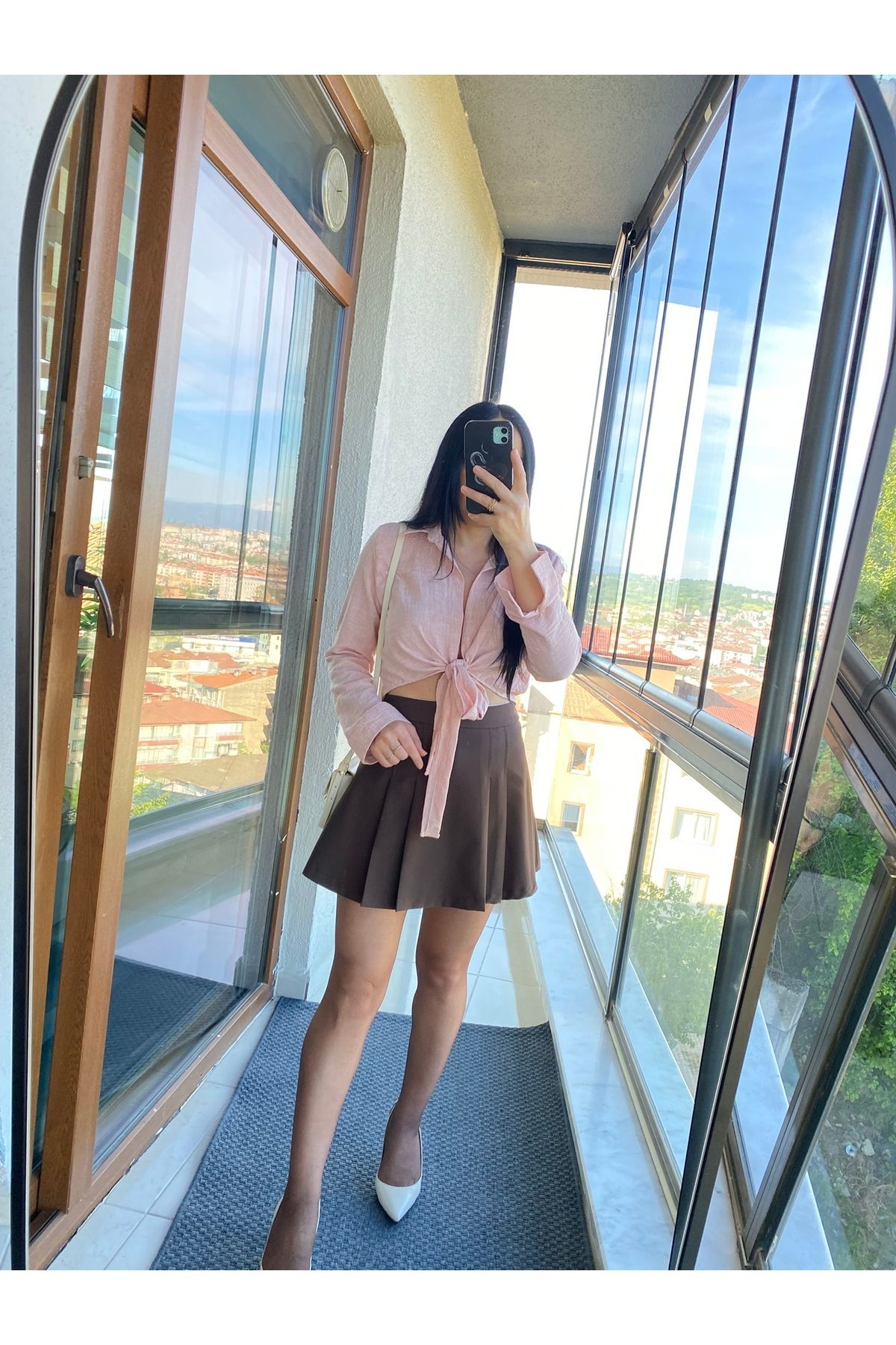 noir boutique Önden Bağlamalı %100 Pamuk Yakalı Uzun Kol Crop Yazlık Gömlek