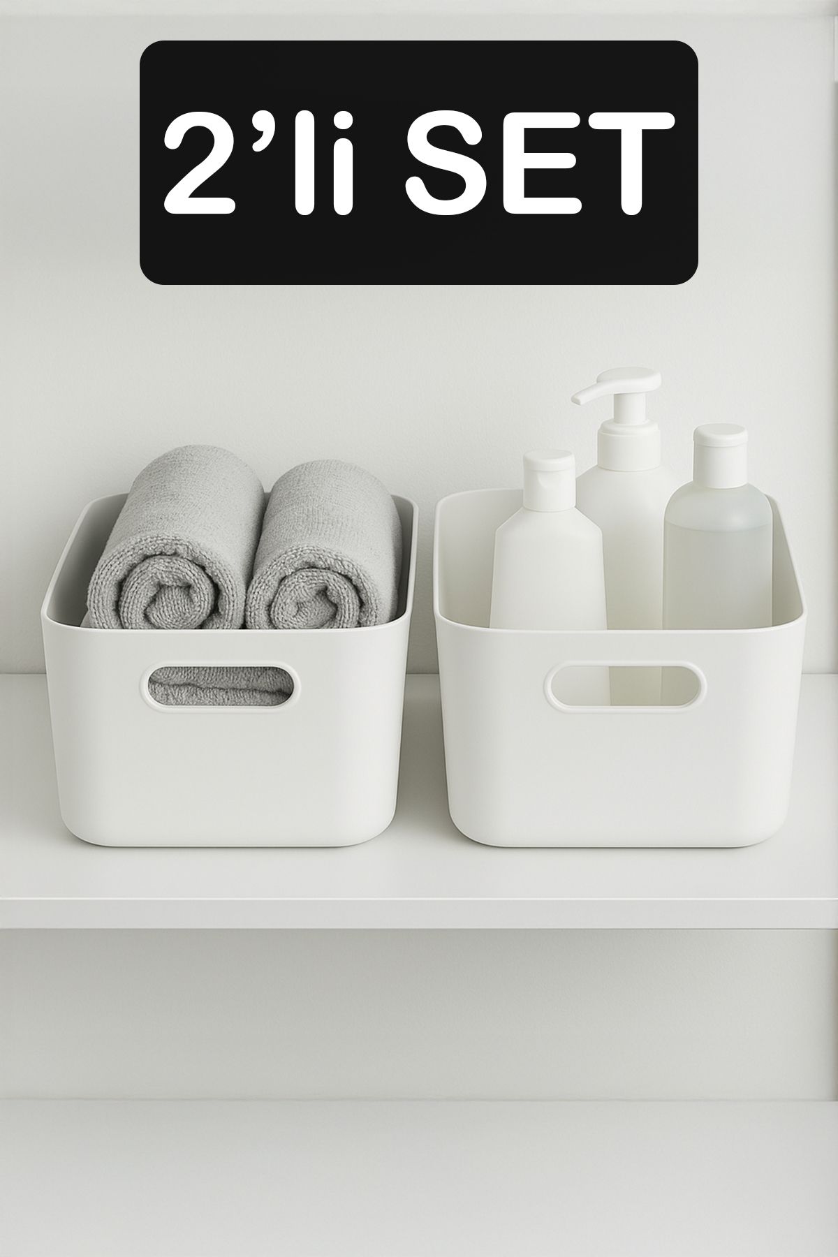 Fesya Home 2 Adet Banyo Düzenleyici Organizer Beyaz Renk Plastik Çok Amaçlı Havlu Şampuan Düzenleyici
