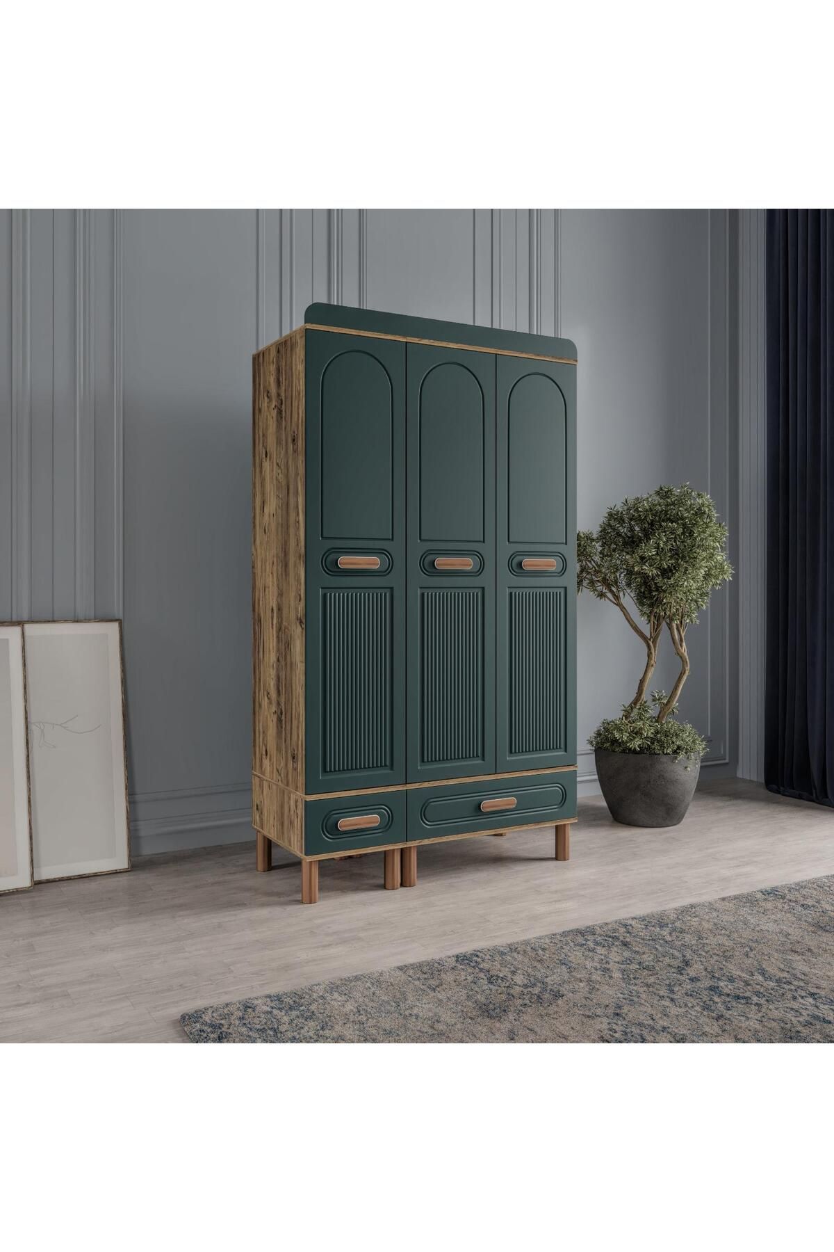 AKA HOME Cemre 3 Kapaklı MDF Çekmeceli Gardırop