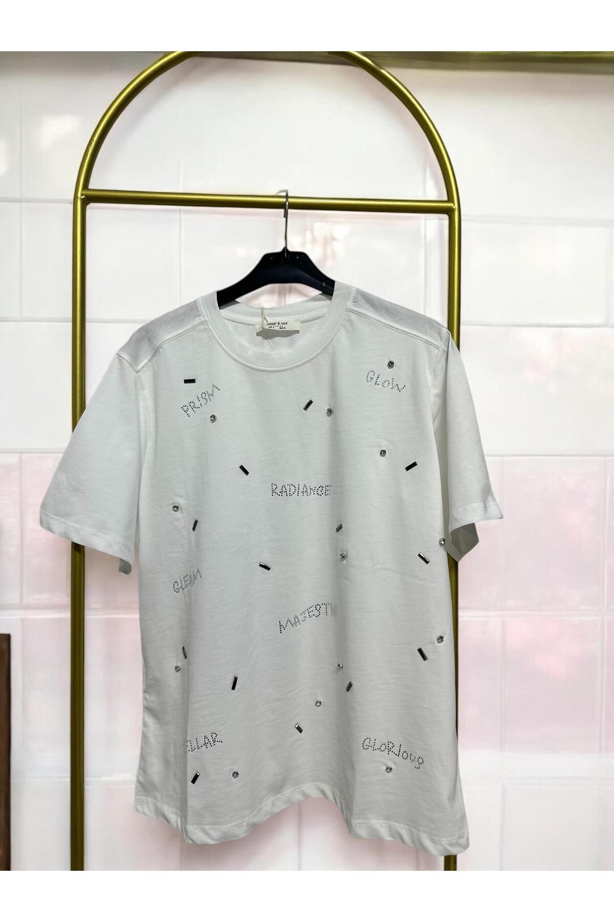 MUG collection Kadın T-shirt Taşlı