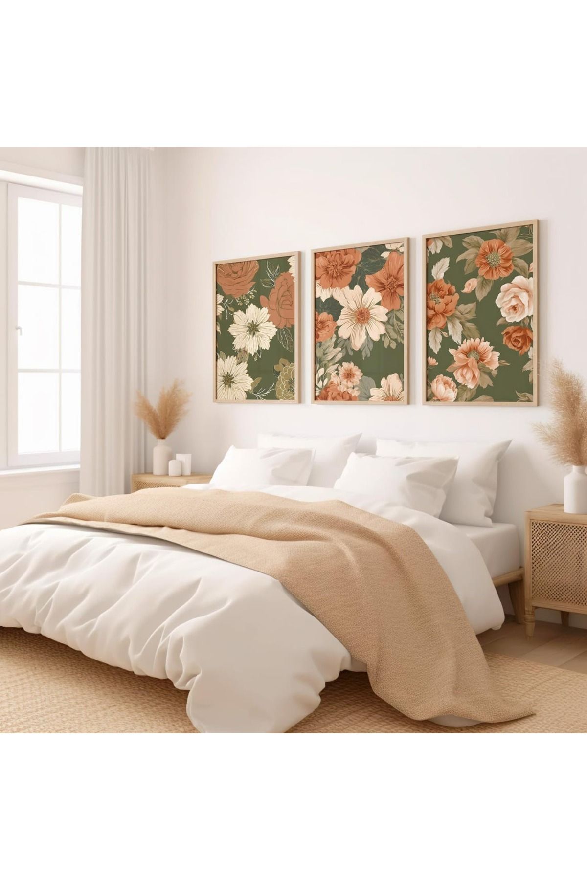 Dekorsiahome 3 Parça Ahşap Çerçeveli Oturma Odası Salon Mutfak Tablo Seti SET3231