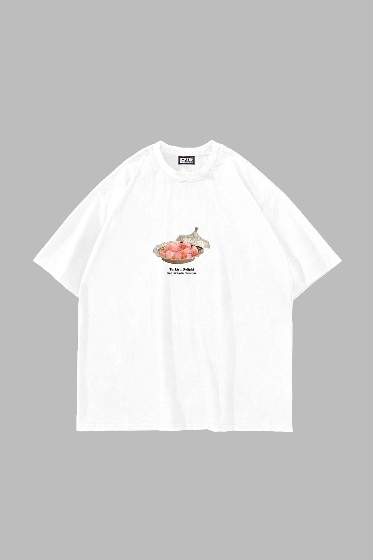 Bak Moda Turkish Delight Baskılı Oversize Unisex Beyaz Tshirt