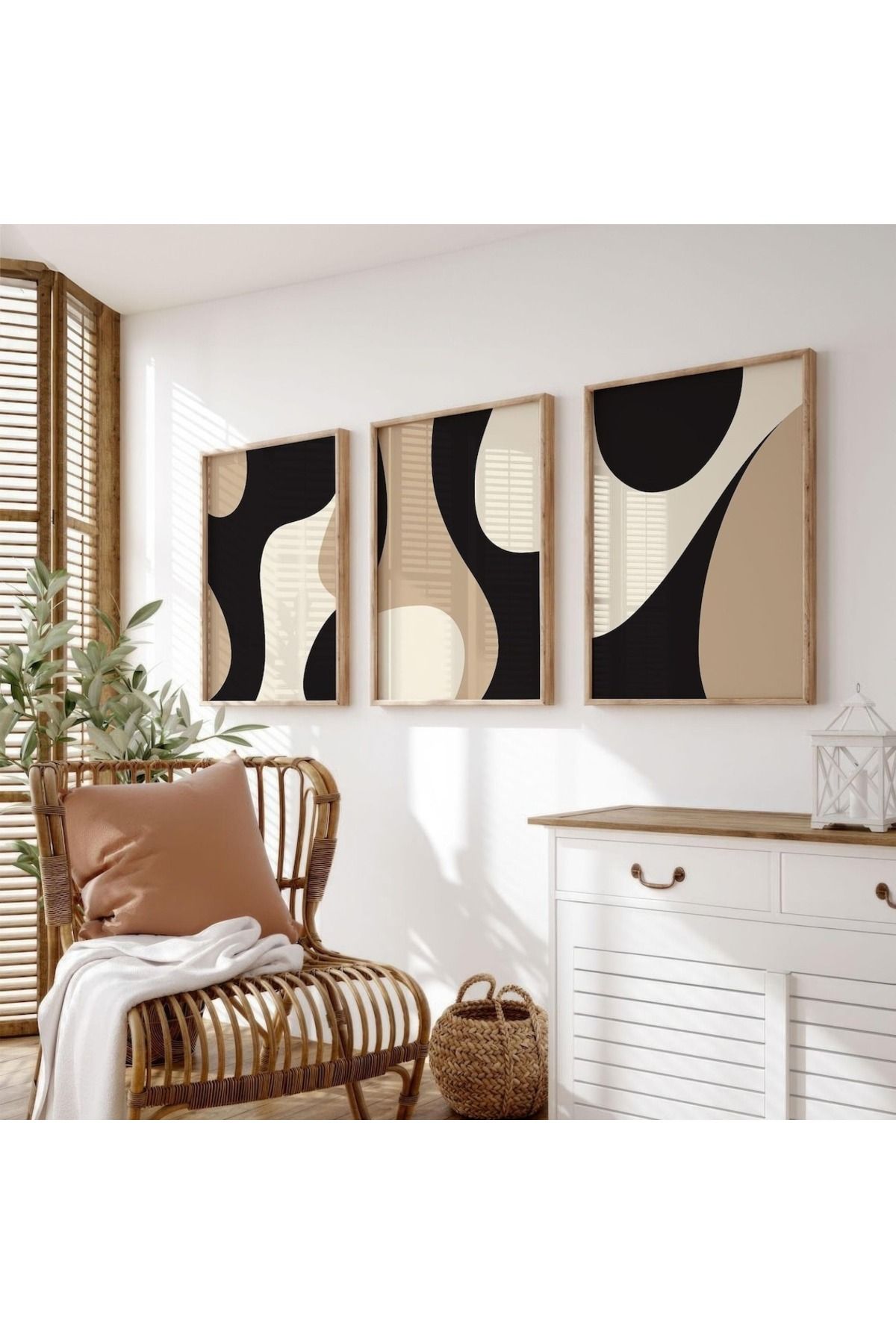 Dekorsiahome 3 Parça Ahşap Çerçeveli Oturma Odası Salon Mutfak Tablo Seti SET3212