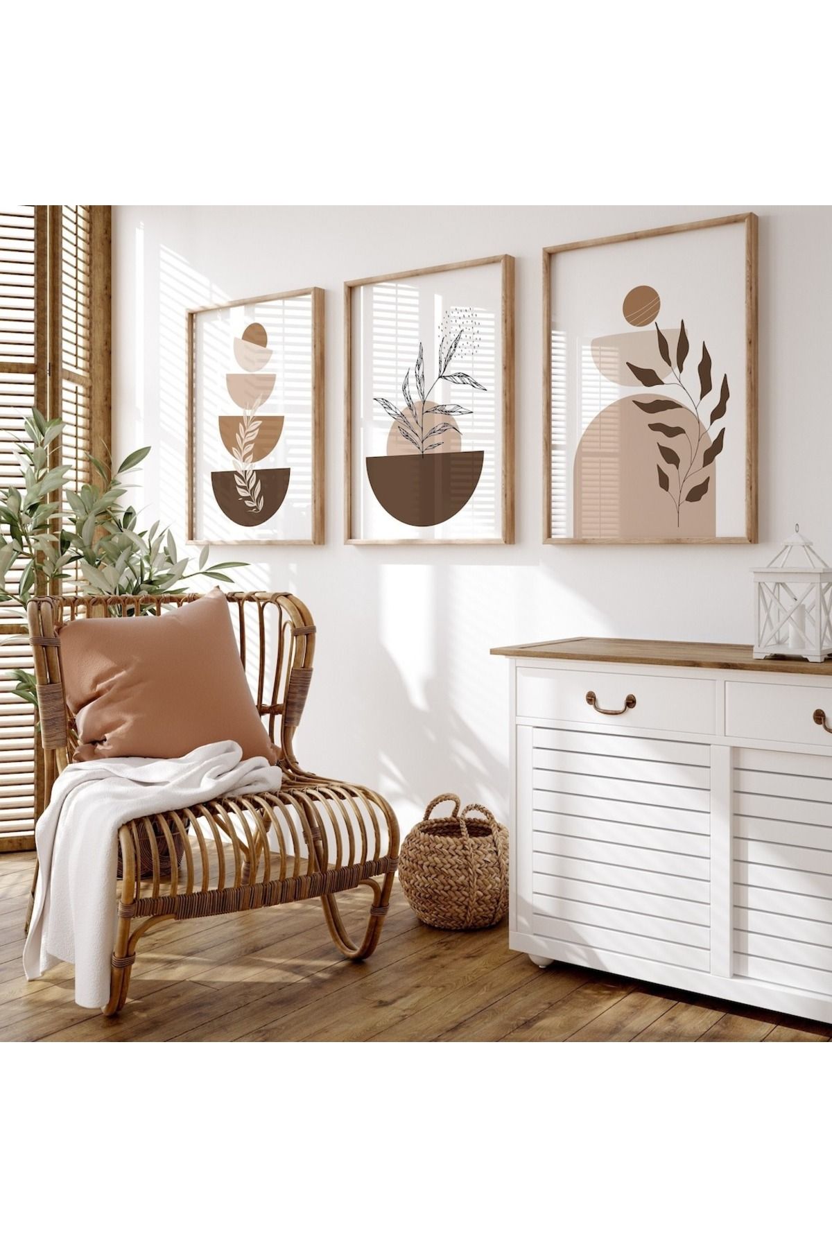 Dekorsiahome 3 Parça Ahşap Çerçeveli Oturma Odası Salon Mutfak Tablo Seti SET3207