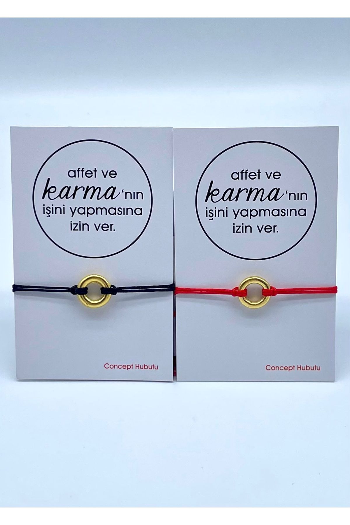 Concept HuBuTU Karma Felsefesi Kırmızı ve Siyah Altın Kaplama Objeli İp Halhal Seti