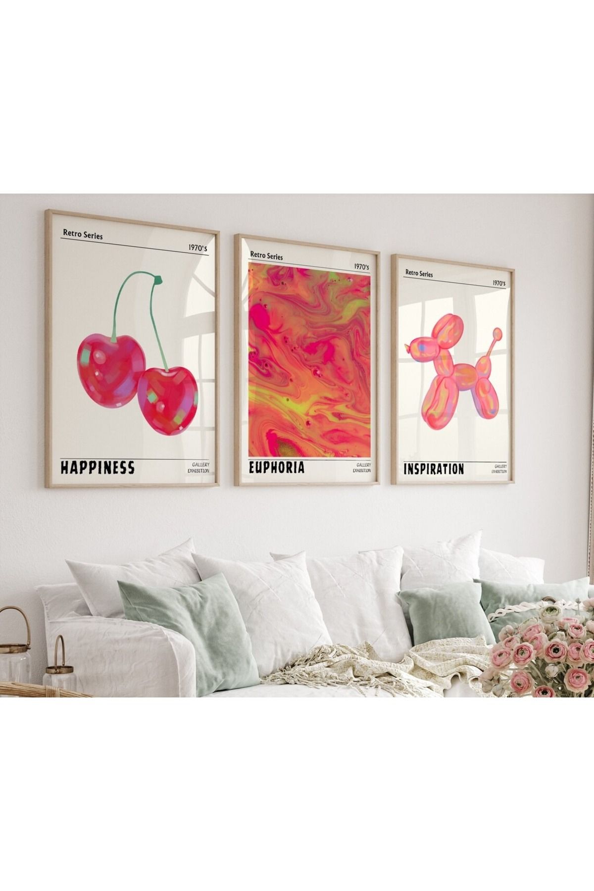 Dekorsiahome 3 Parça Ahşap Çerçeveli Oturma Odası Salon Mutfak Tablo Seti SET3222