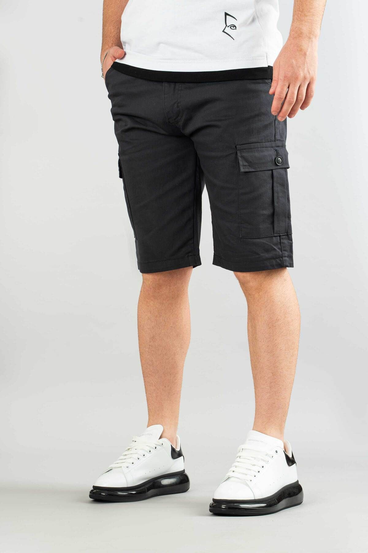 bombe Erkek Basic Gabardin Bermuda Kanvas Likralı Kargo Cepli Şort
