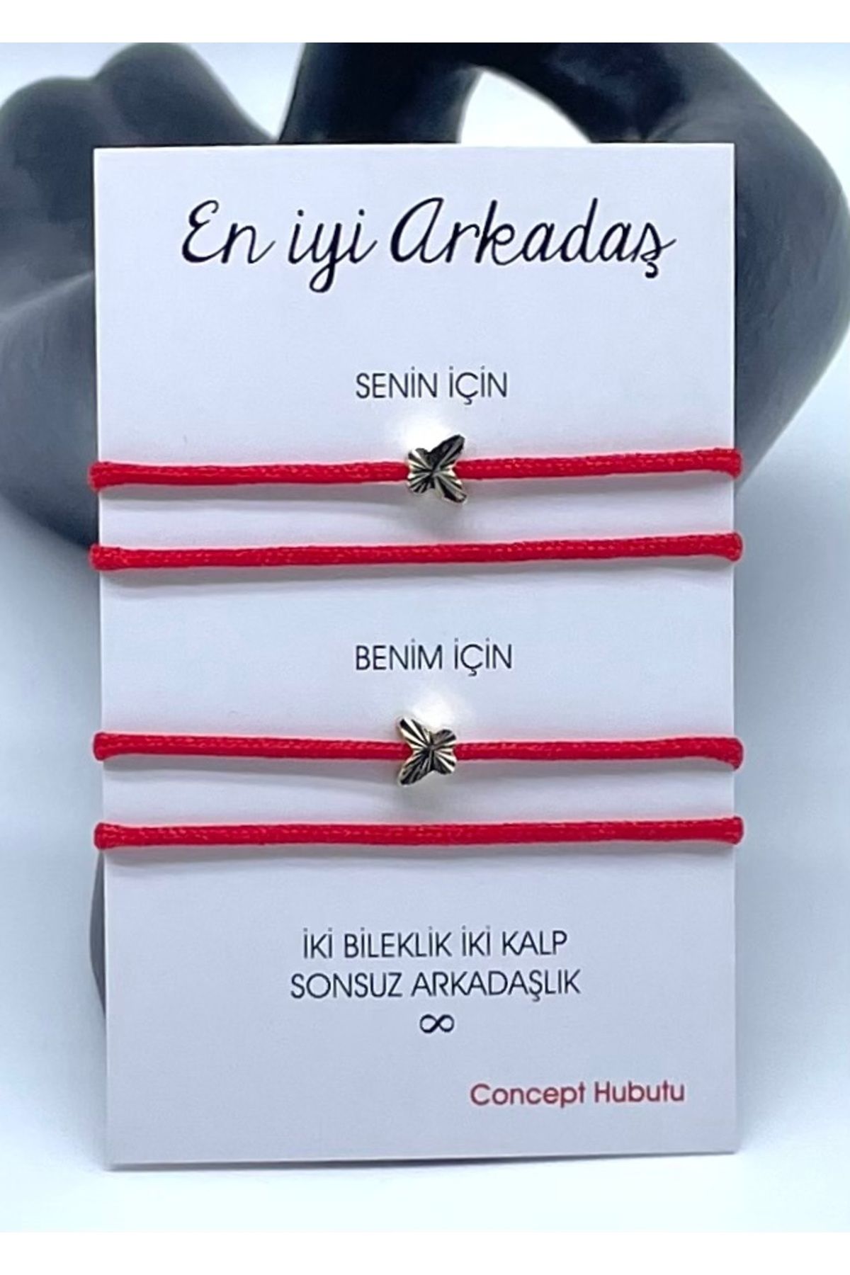 Concept HuBuTU Hediyelik Minimal Altın Kaplama Objeli En İyi Arkadaş Yazlık Kırmızı İp Halhal Seti ( 4 Adet)