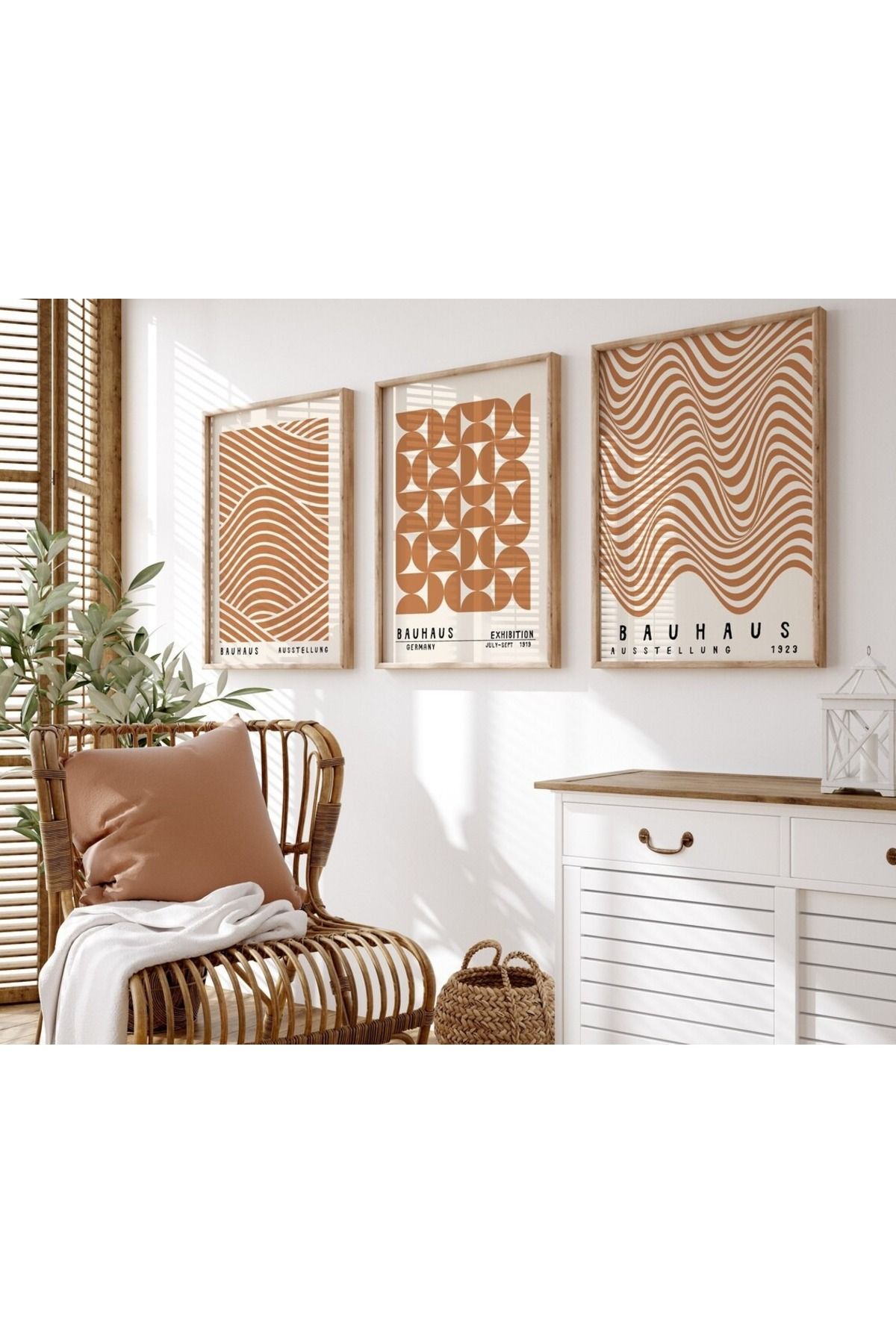 Dekorsiahome 3 Parça Ahşap Çerçeveli Oturma Odası Salon Mutfak Tablo Seti SET3216
