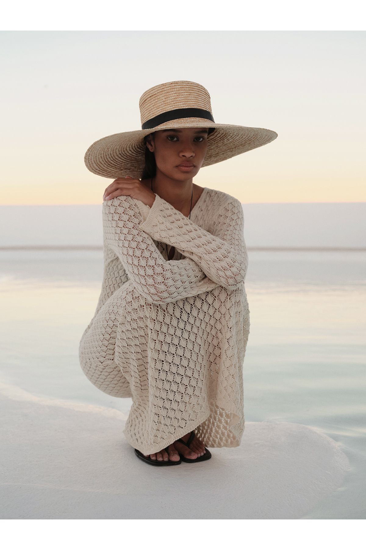 mathilda store Kadın Ekru Eliza V yaka Beachwear Elbise
