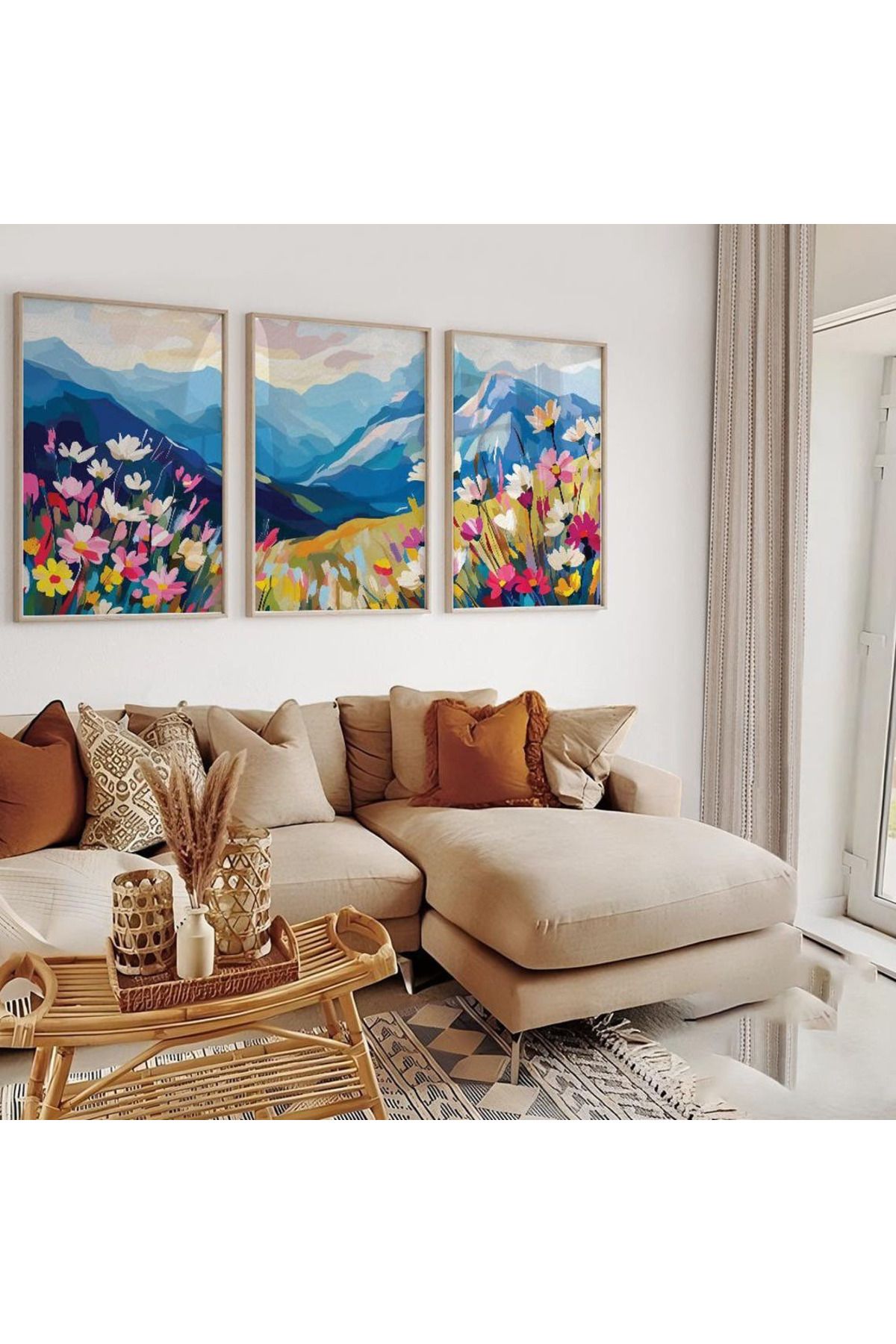 Dekorsiahome 3 Parça Ahşap Çerçeveli Oturma Odası Salon Mutfak Tablo Seti SET3194