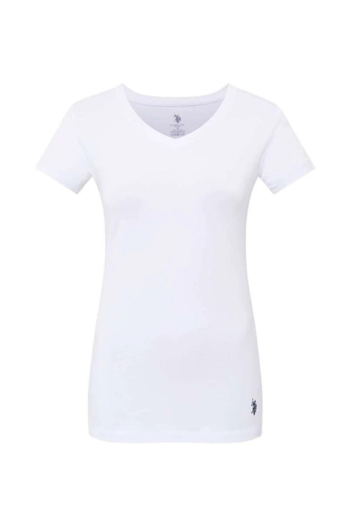 U.S. Polo Assn. U.S. Polo Assn. Kadın Beyaz V Yaka Kısa Kol T-Shirt - Beyaz - SREIA66Z00V4R