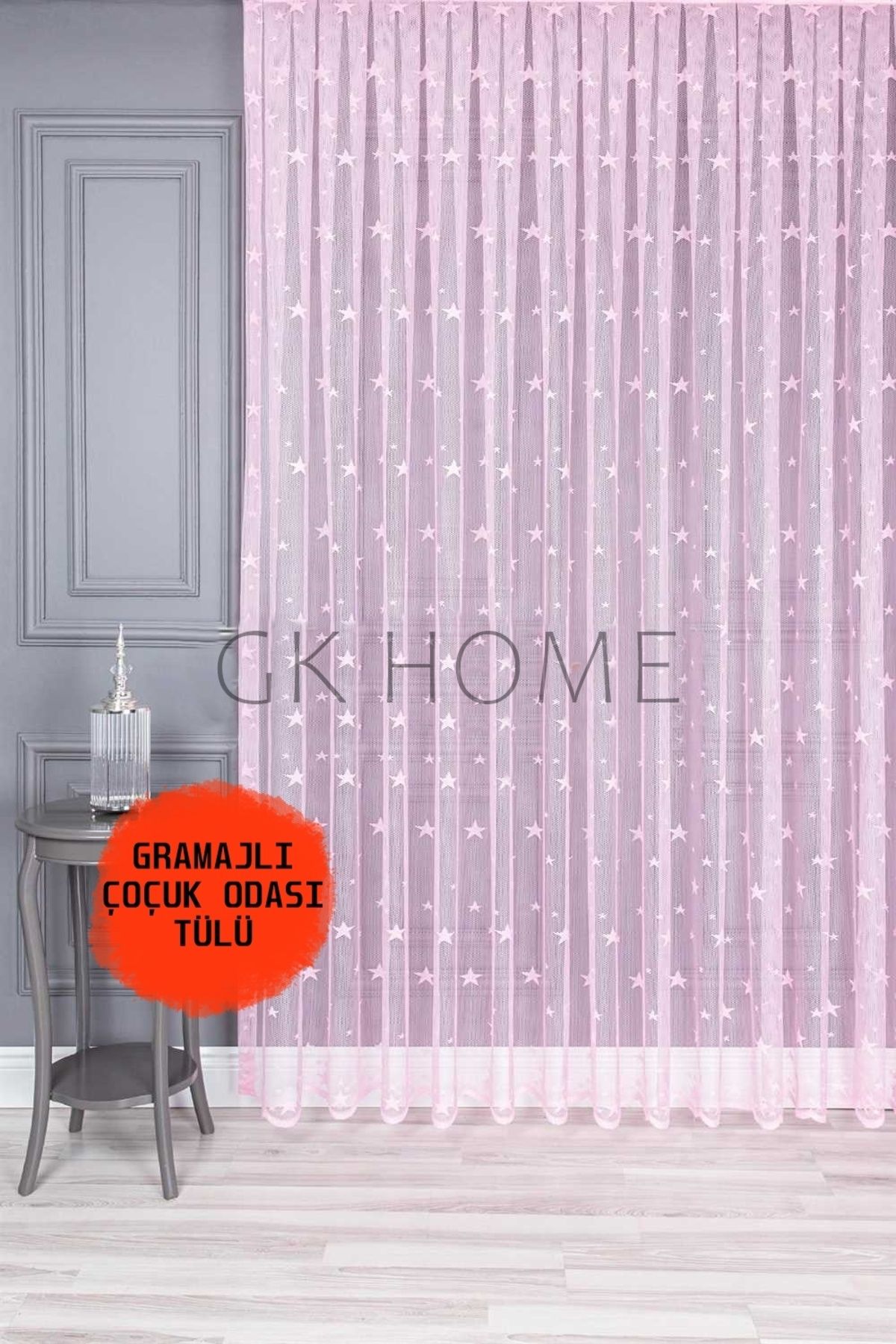 SAYDEMİR HOME Lüks Tül Perde Yıldız Desenli Çoçuk Odası Tülü SIK PİLE PEMBE RENK