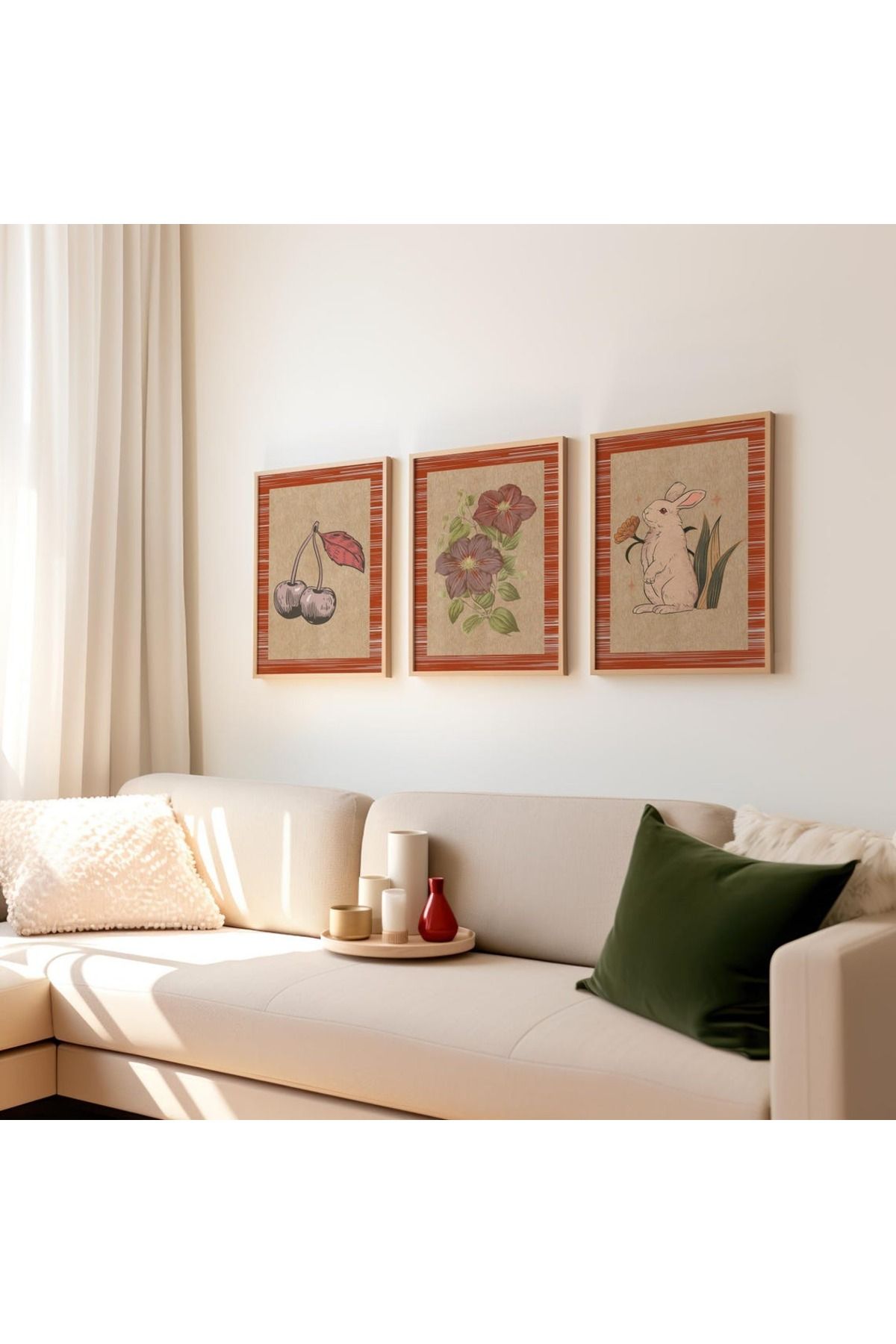 Dekorsiahome 3 Parça Ahşap Çerçeveli Oturma Odası Salon Mutfak Tablo Seti SET3229