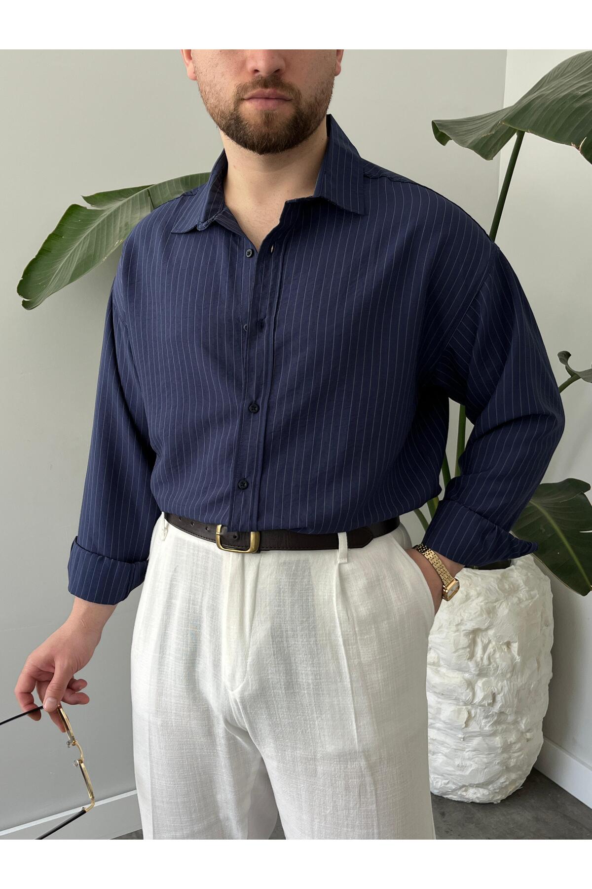 Quik-max  Çizgili Oversize Gömlek - Görsel 5