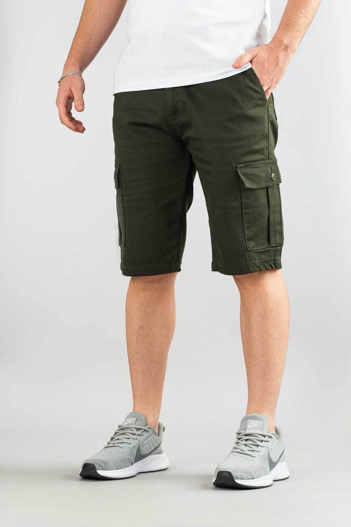 bombe Erkek Basic Gabardin Bermuda Kanvas Likralı Kargo Cepli Şort