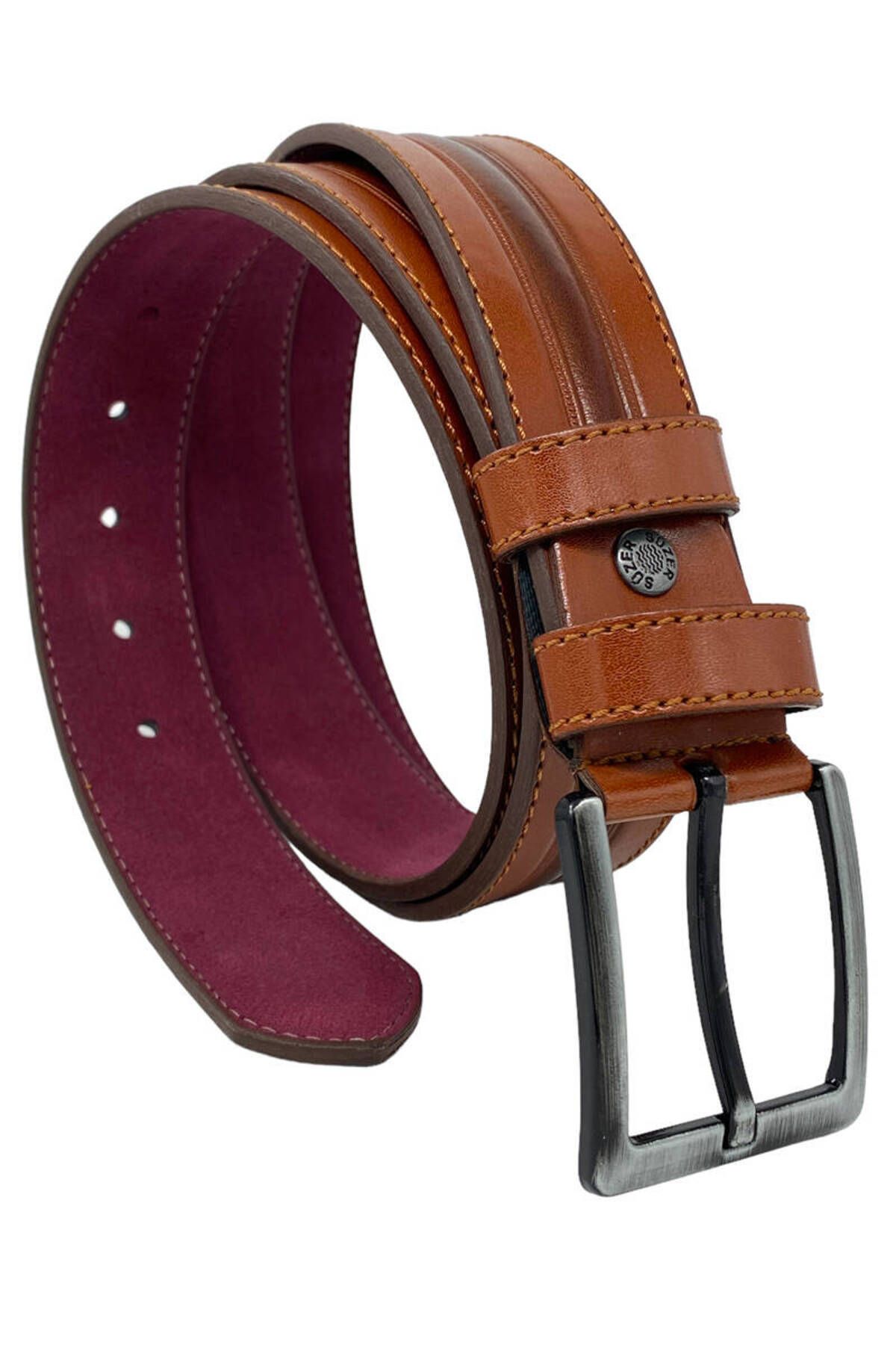 Süzer Deri Curea Sport Cu Model De Piele Artificială Maronie 4 Cm - 9023-52-22rl Unisex - 135
