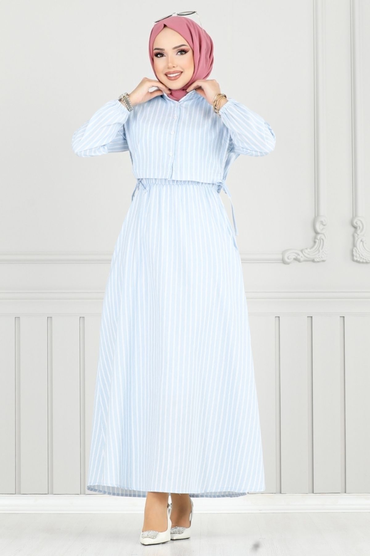 ModaMerve Bolero Görünümlü Elbise 4735ZNK903-M Bebe Mavisi