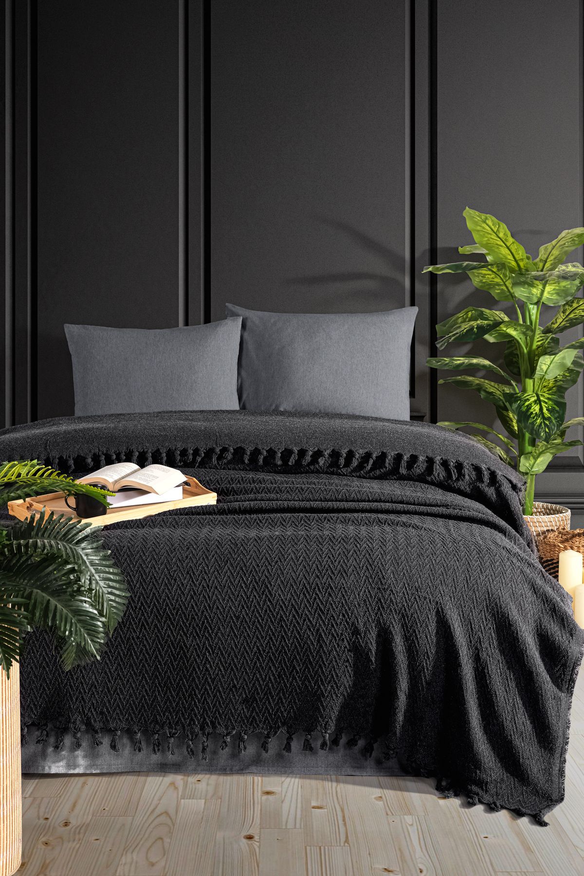 Güvenal Esila 220x220cm Çift Kişilik Saçaklı Yatak Örtüsü | Çeyizlik | Hediyelik