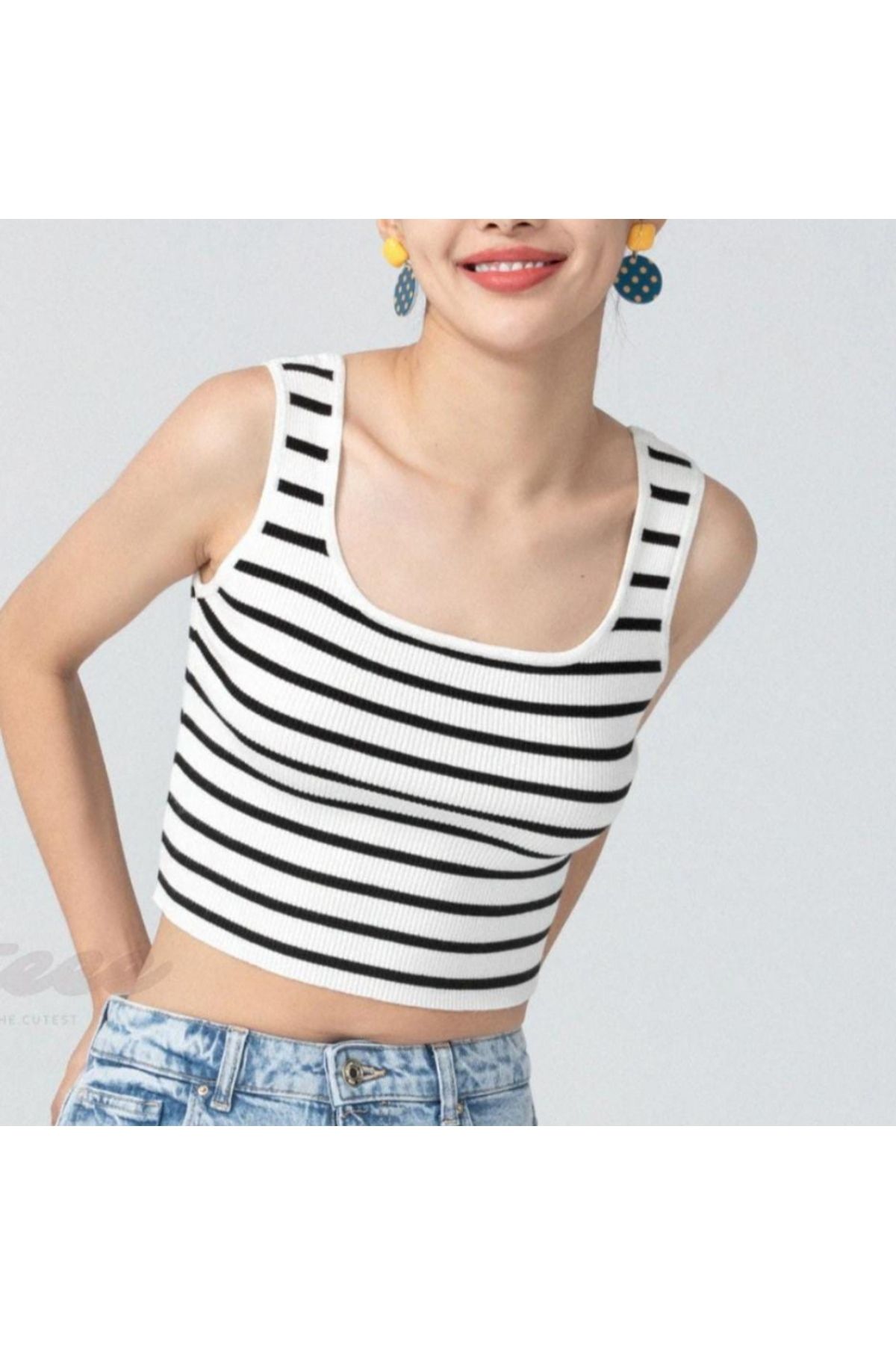 Vinna Club Siyah Beyaz Çizgili Crop