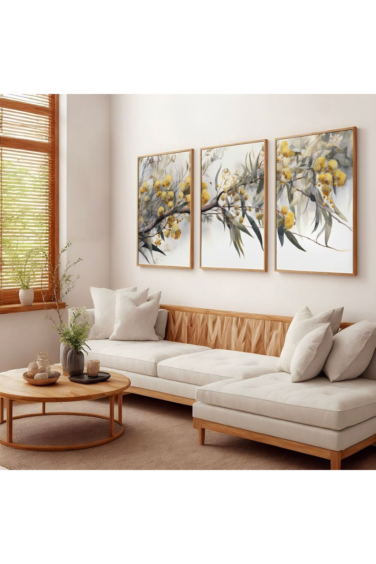 Dekorsiahome 3 Parça Ahşap Çerçeveli Oturma Odası Salon Mutfak Tablo Seti SET3188