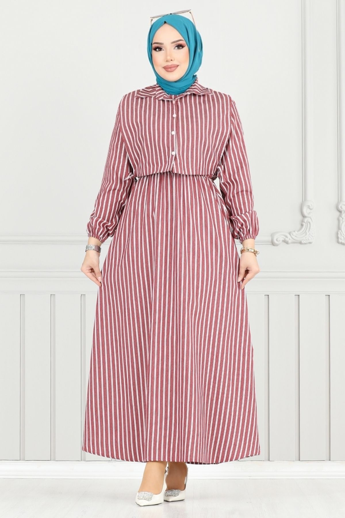 ModaMerve Bolero Görünümlü Elbise 4735ZNK903-M Bordo