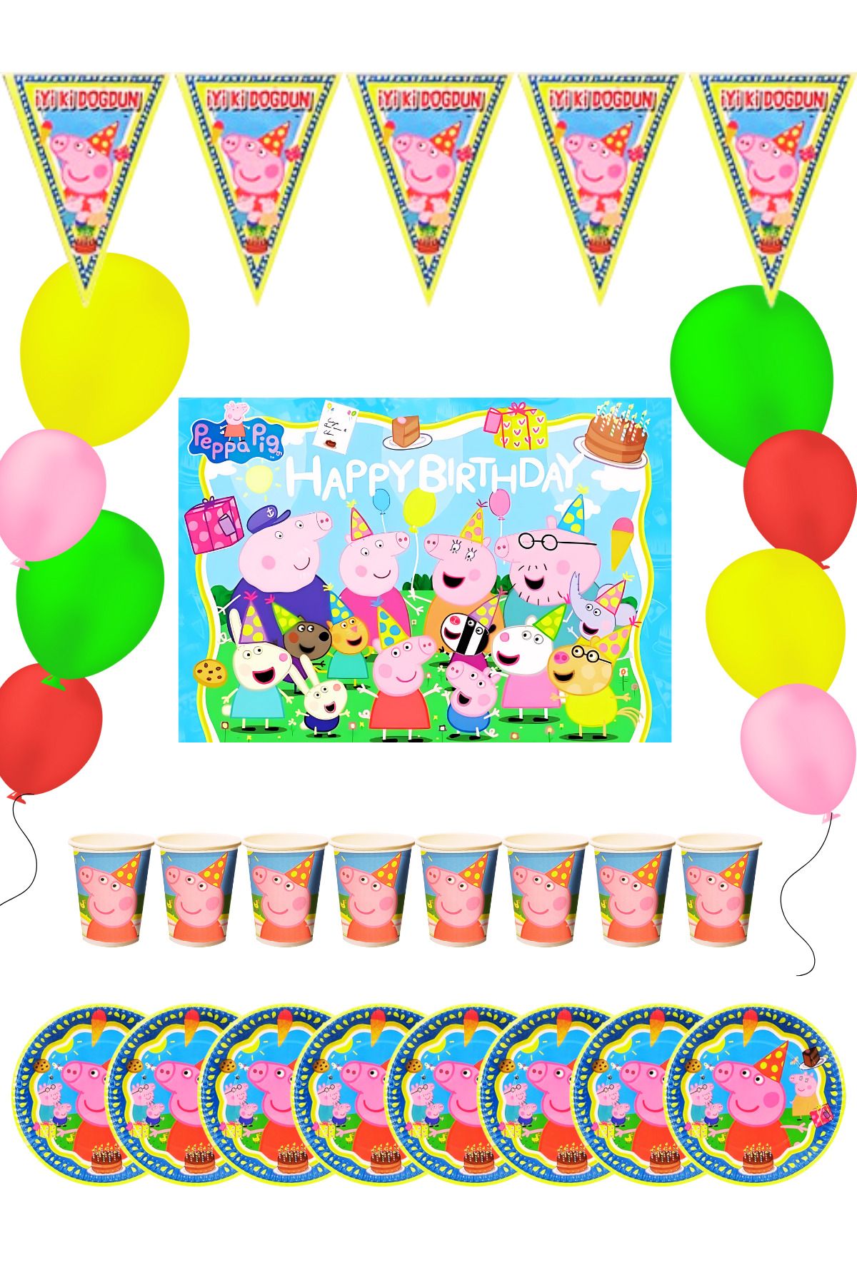 snowparty Peppa Ve George Bayraklı Ve Afişli Peppa Pig Doğum Günü Parti Malzemeleri Süsleri Seti
