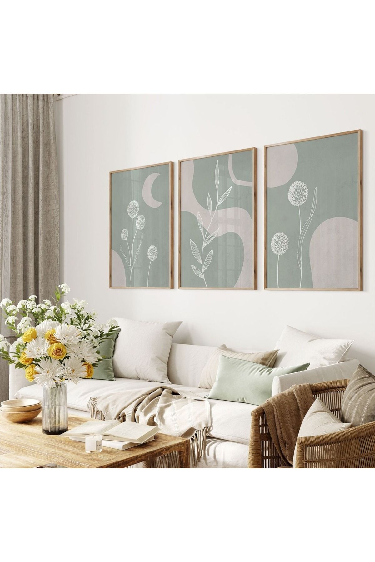 Dekorsiahome 3 Parça Ahşap Çerçeveli Oturma Odası Salon Mutfak Tablo Seti SET3187