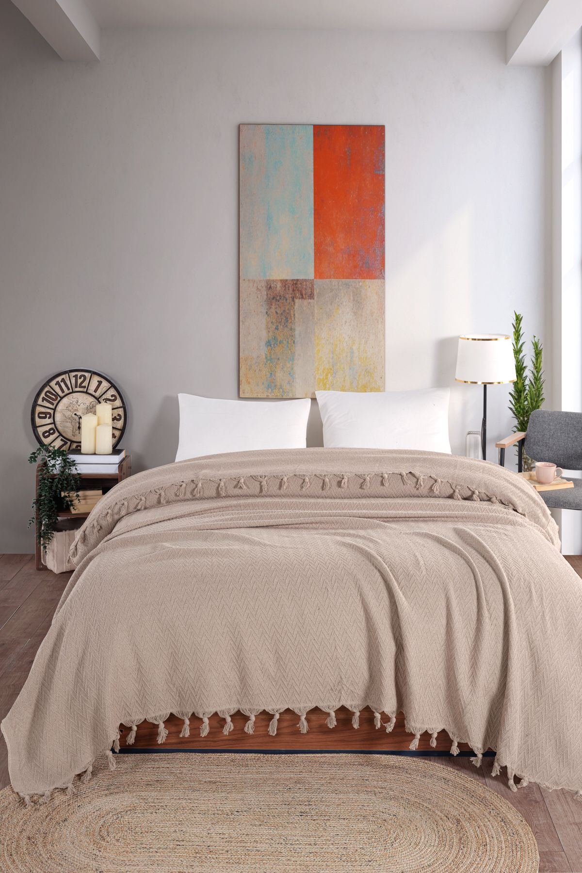 Güvenal Esila 220x220cm Çift Kişilik Saçaklı Yatak Örtüsü | Çeyizlik | Hediyelik