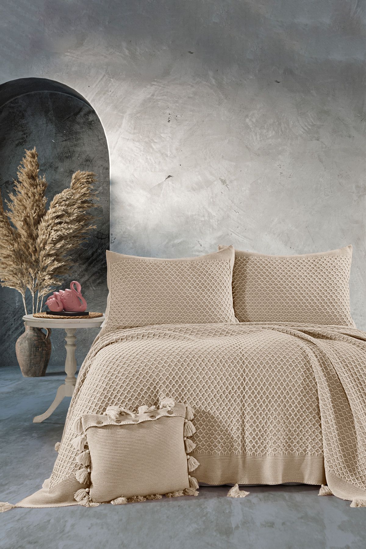 DOUX HOME Kelvin Çift Kişilik Triko Yatak Seti 240 x 260 cm Taş