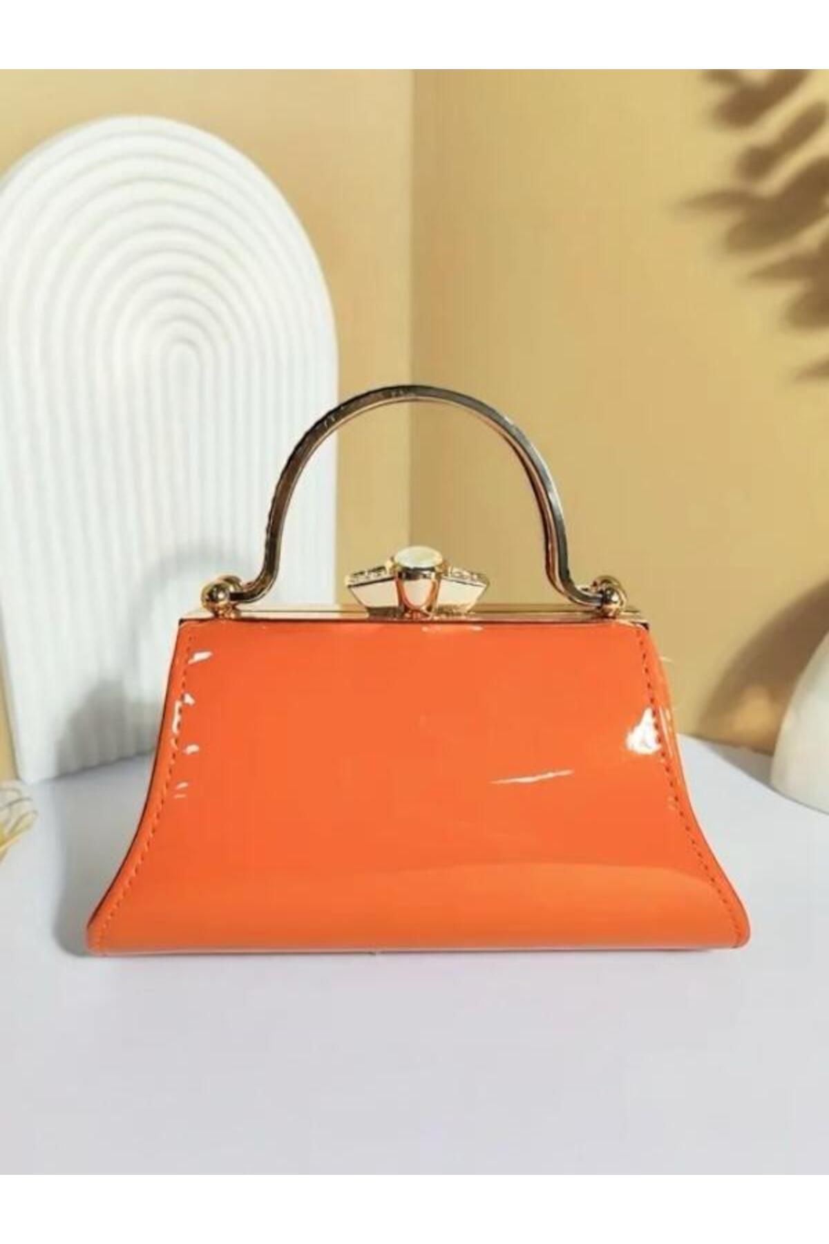 Mialos Heart Taşlı Rhinestone Süsleme El Çantası Akşam Çantası Şık Zarif Elegant PU Satchel Rugan Omuz Çantası