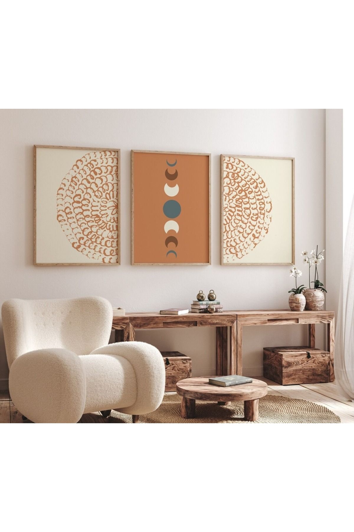 Dekorsiahome 3 Parça Ahşap Çerçeveli Oturma Odası Salon Mutfak Tablo Seti SET3215